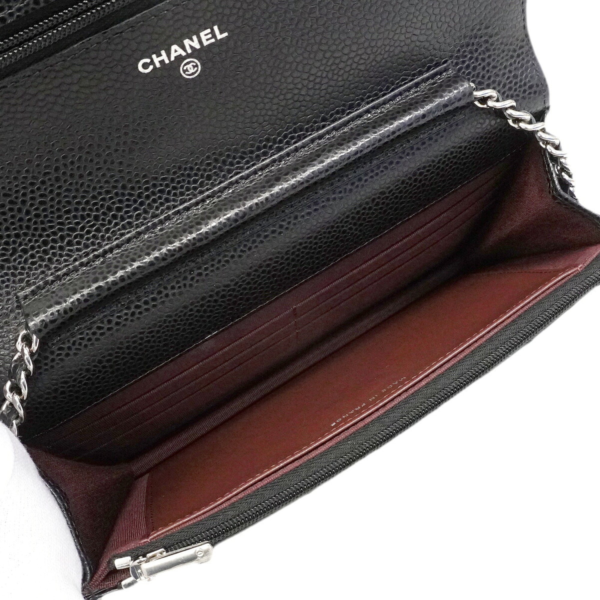 Chanel Black Grained Calfskin Chain/Shoulder Wallet (Pre-Owned)