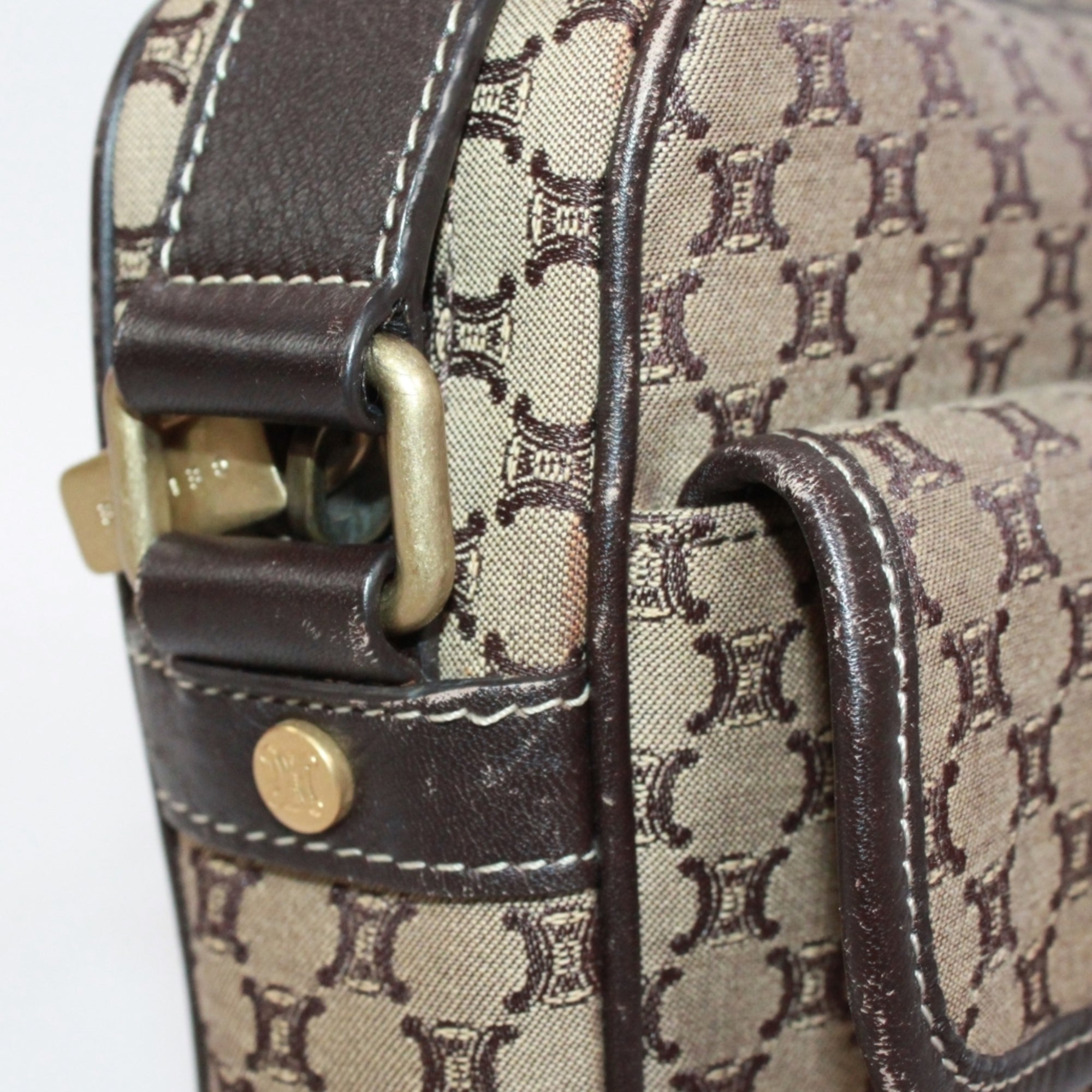 Celine Brown Canvas Leather Shoulder Bag (Pre-Owned)