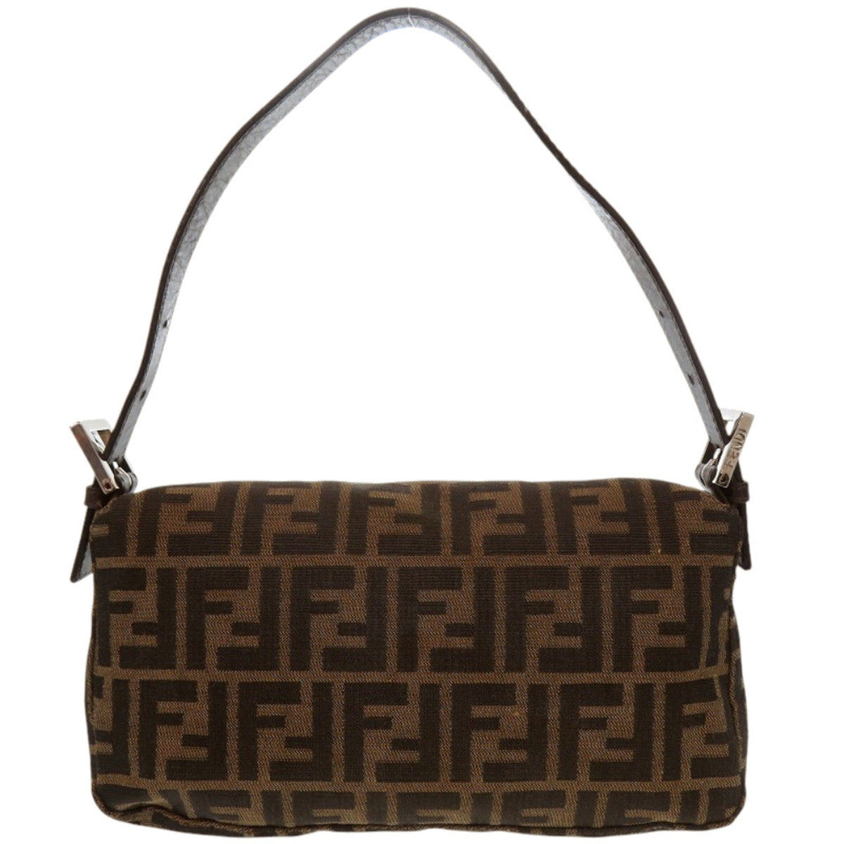 Fendi Brown Leather Nylon Jacquard Handbag (Pre-Owned)