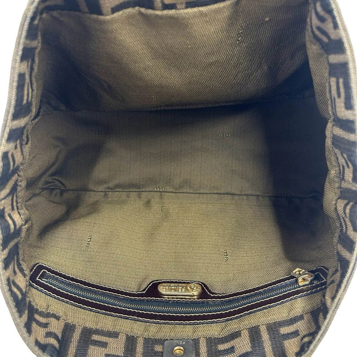 Fendi Black Brown Canvas Leather Handbag Tote Bag (Pre-Owned)