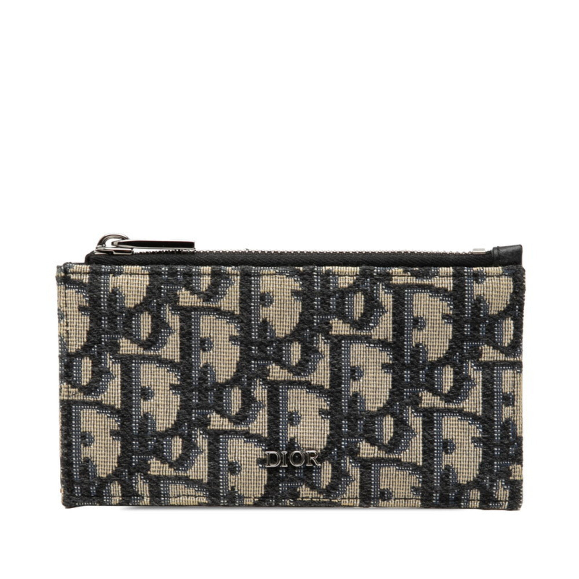 Christian Dior Beige Navy Jacquard Coin Purse/Coin Case (Pre-Owned)