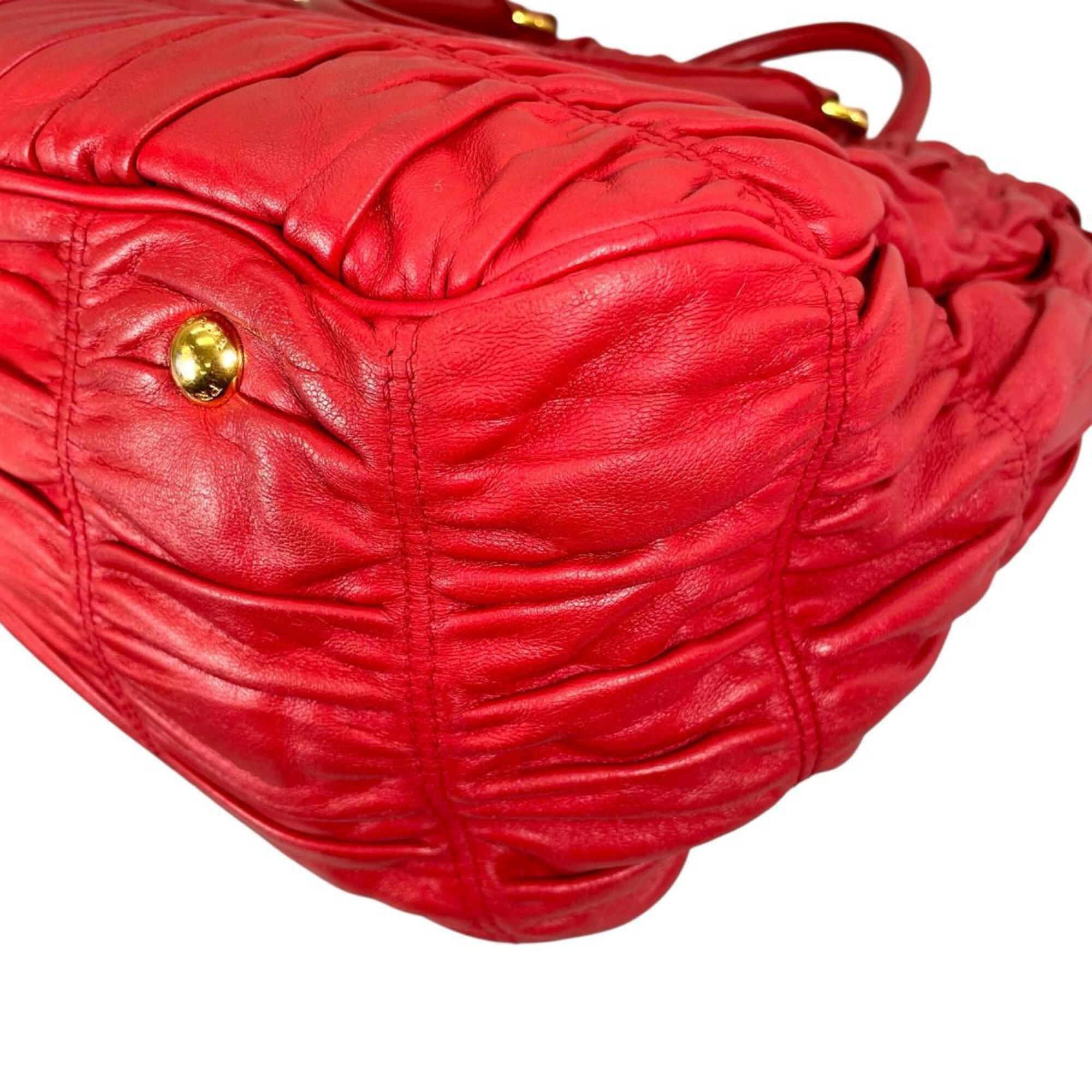 Prada Red Color Nappa Leather Shoulder Bag Tote Bag (Pre-Owned)