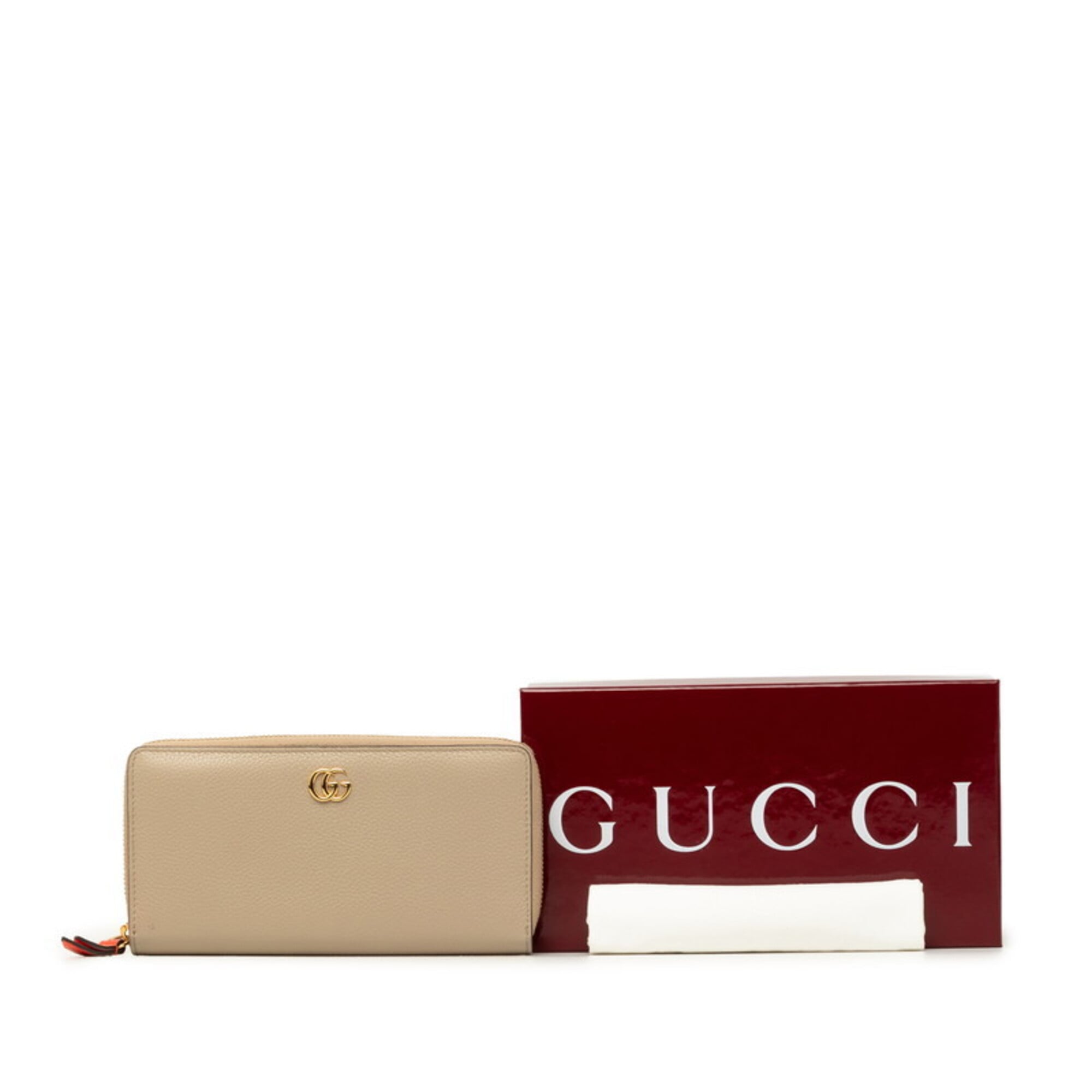 Gucci Beige Red Color Leather Long Wallet (Bi-Fold) (Pre-Owned)