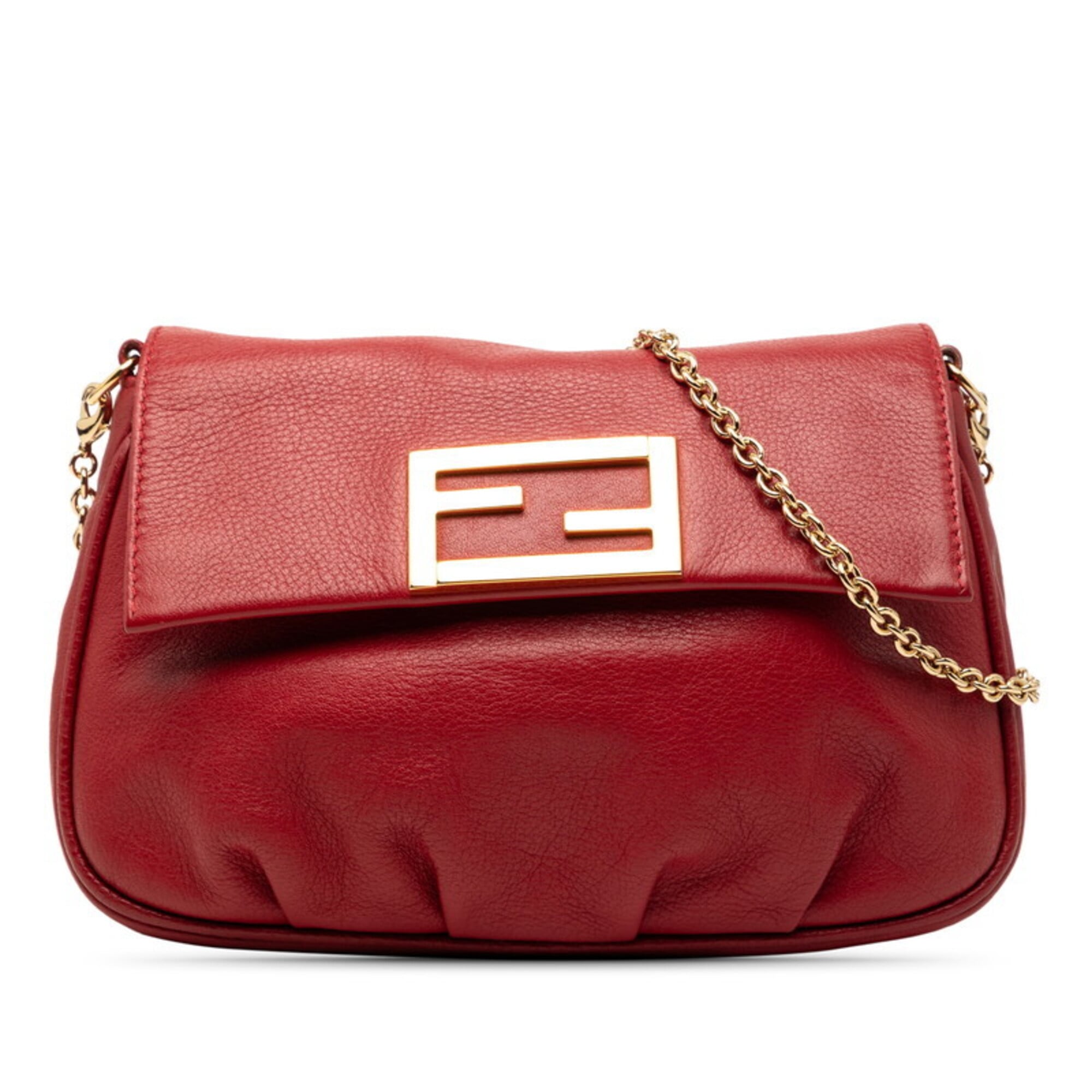 Fendi Red Color Leather Shoulder Bag (Pre-Owned)