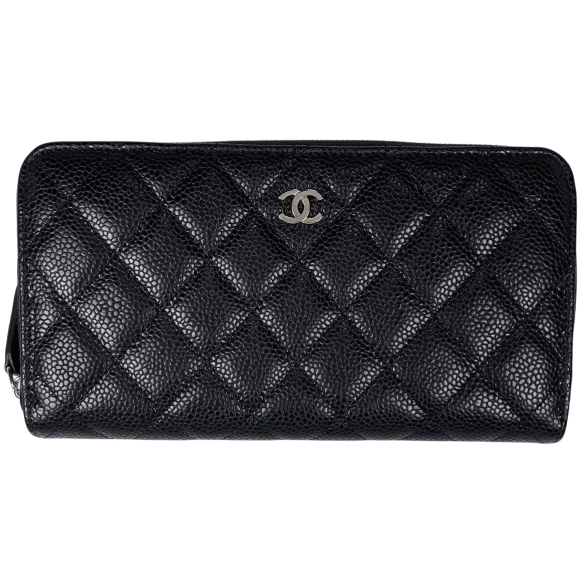 Chanel Black Grained Calfskin Long Wallet (Bi-Fold) (Pre-Owned)