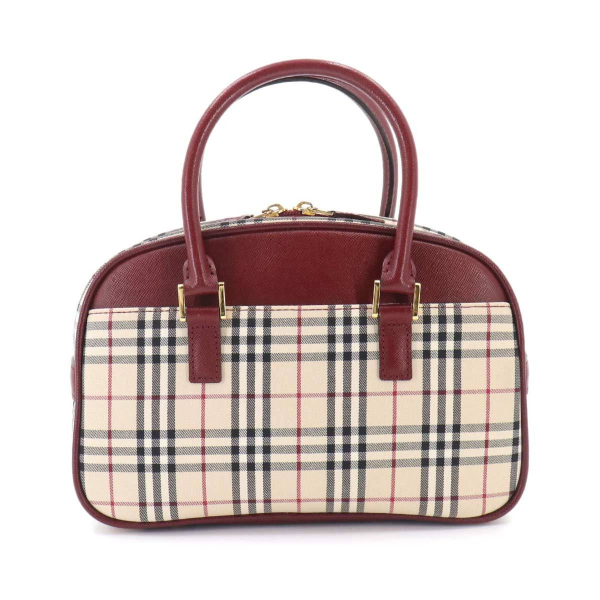 Burberry Beige Bordeaux Canvas Leather Boston Bag Handbag (Pre-Owned)