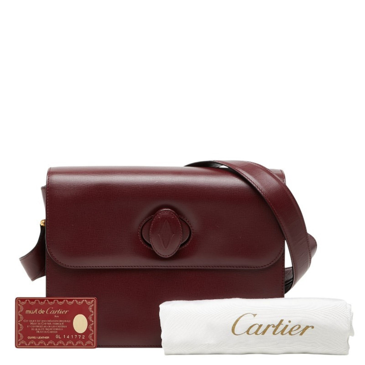 Cartier Bordeaux Wine Red Leather Shoulder Bag (Pre-Owned)