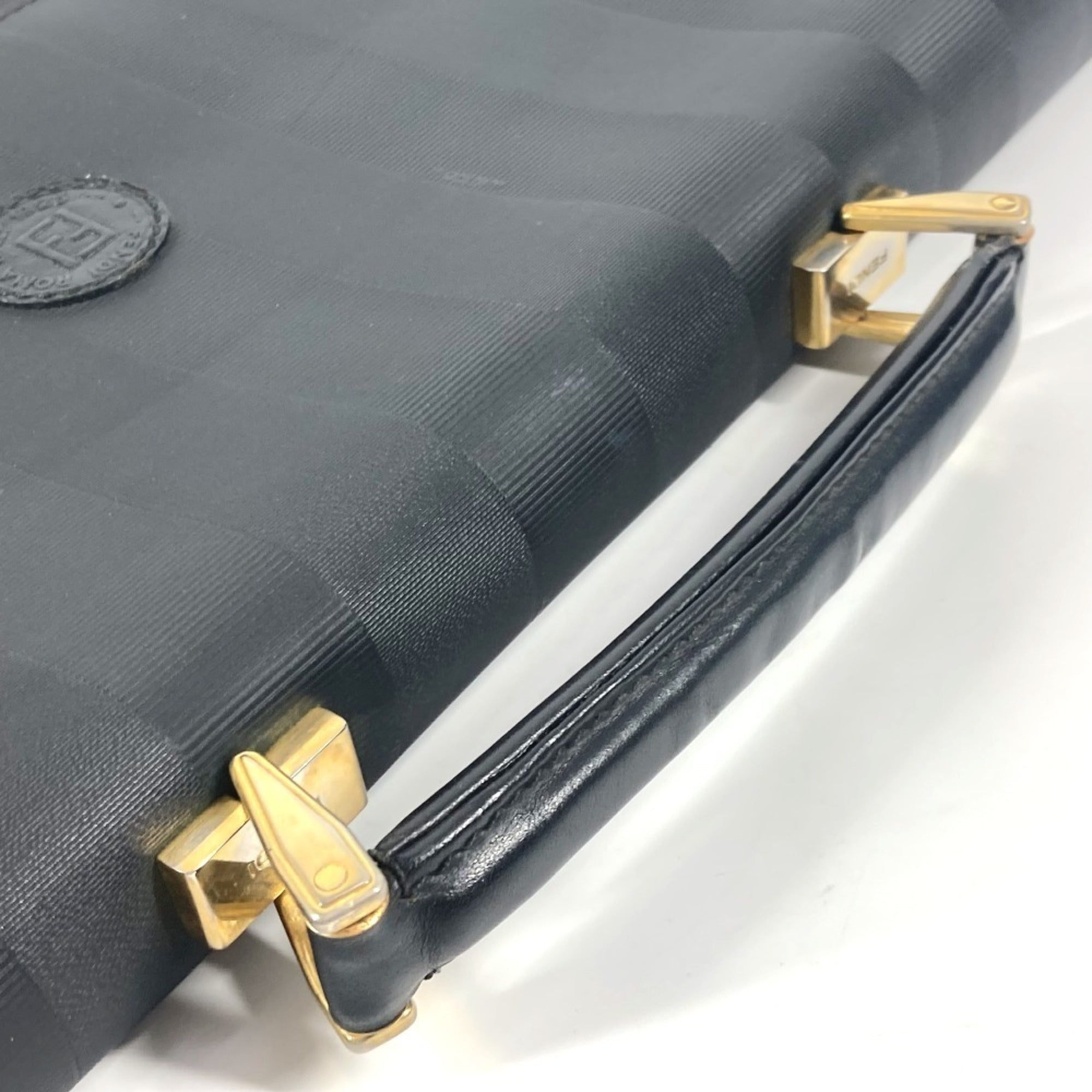 Fendi Pequin Black Pvc Leather Briefcase Handbag Tote Bag (Pre-Owned)