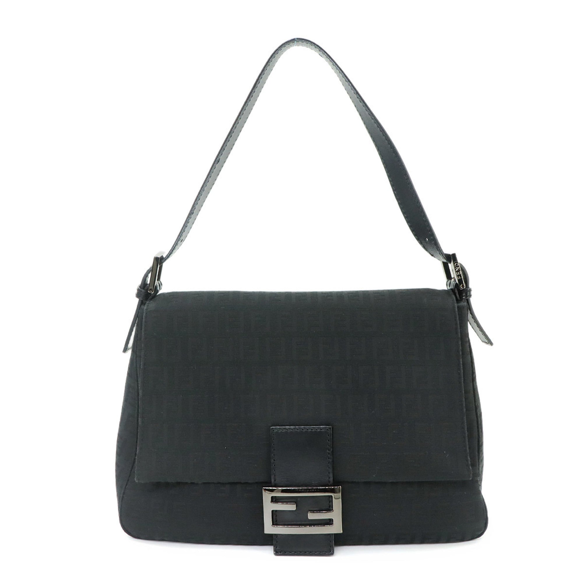 Fendi Zucchino Black Canvas Leather Baguette Bag Handbag Shoulder Bag (Pre-Owned)
