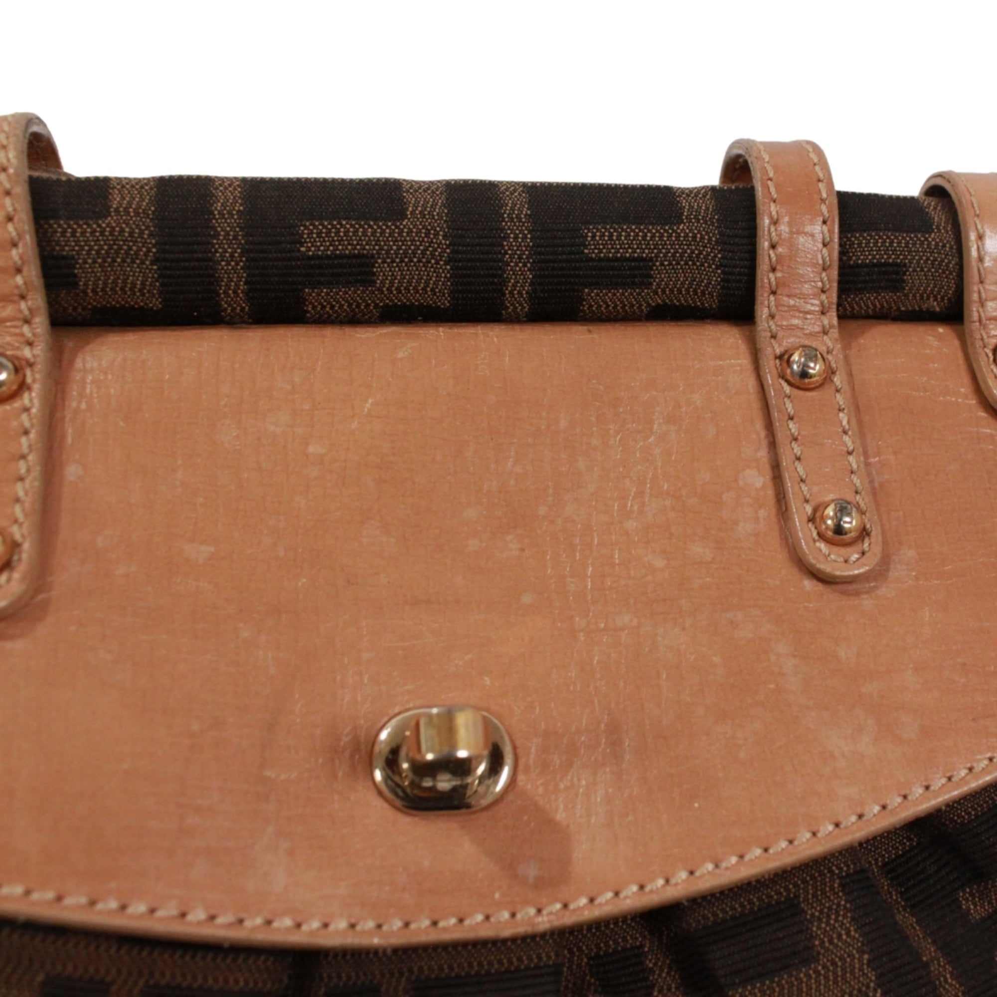 Fendi Beige Brown Canvas Leather Handbag (Pre-Owned)