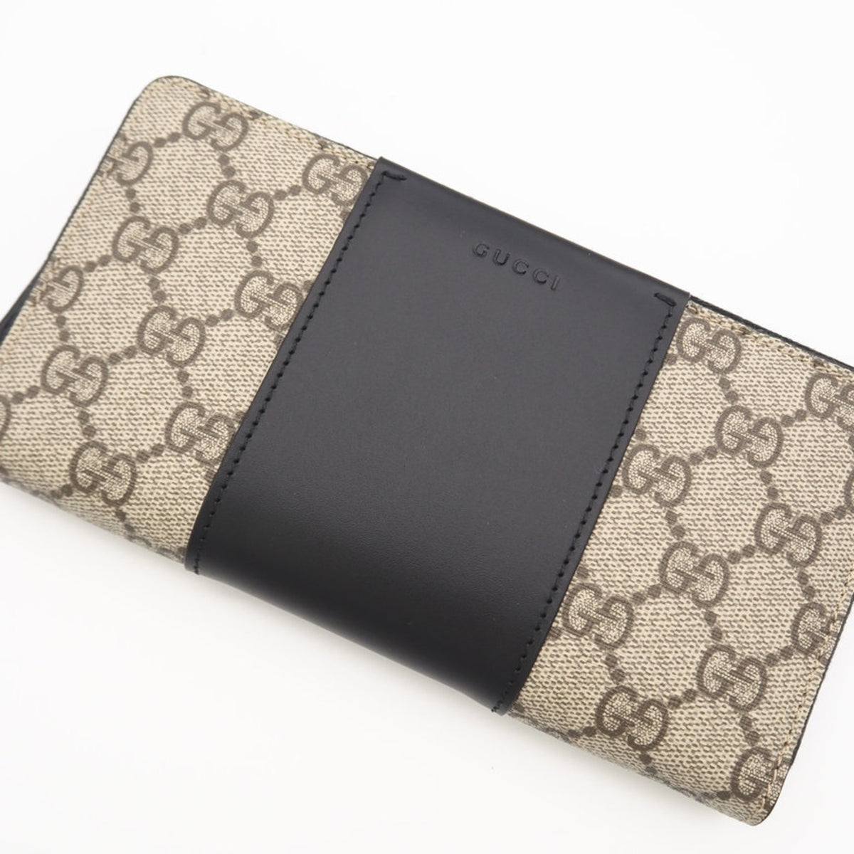 Gucci Beige Black Leather Long Wallet (Bi-Fold) (Pre-Owned)