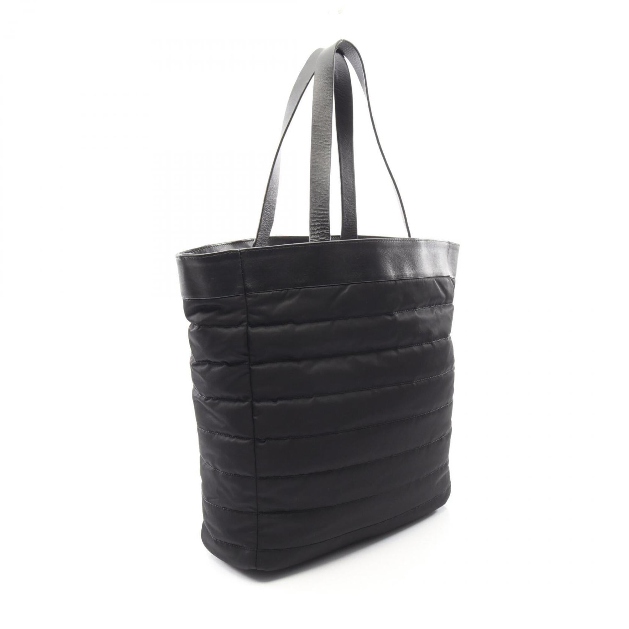 Chanel Black Nylon Leather Pile Fabric Handbag Pouch Tote Bag (Pre-Owned)