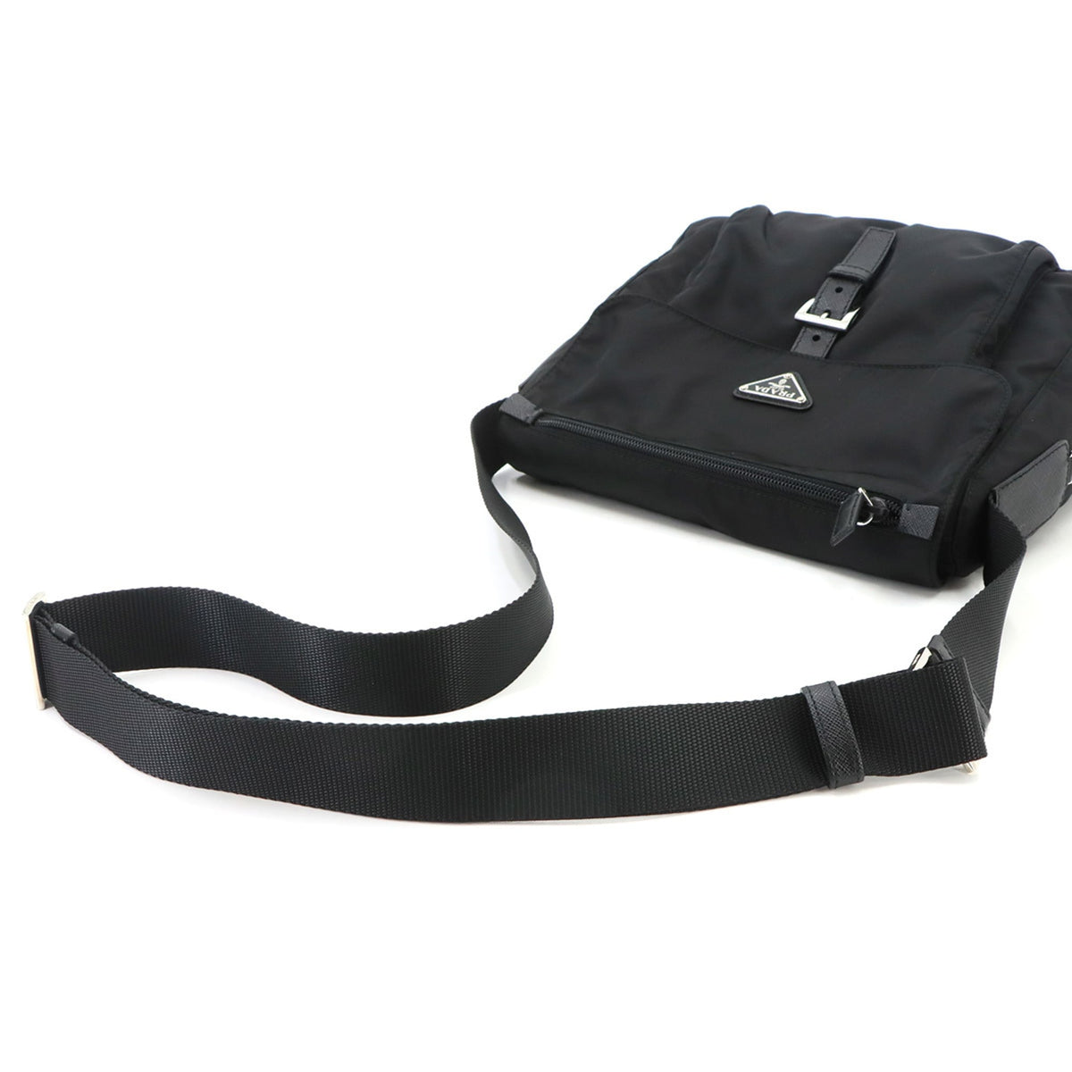 Prada Nero Nylon Saffiano Triangle Leather Shoulder Bag (Pre-Owned)