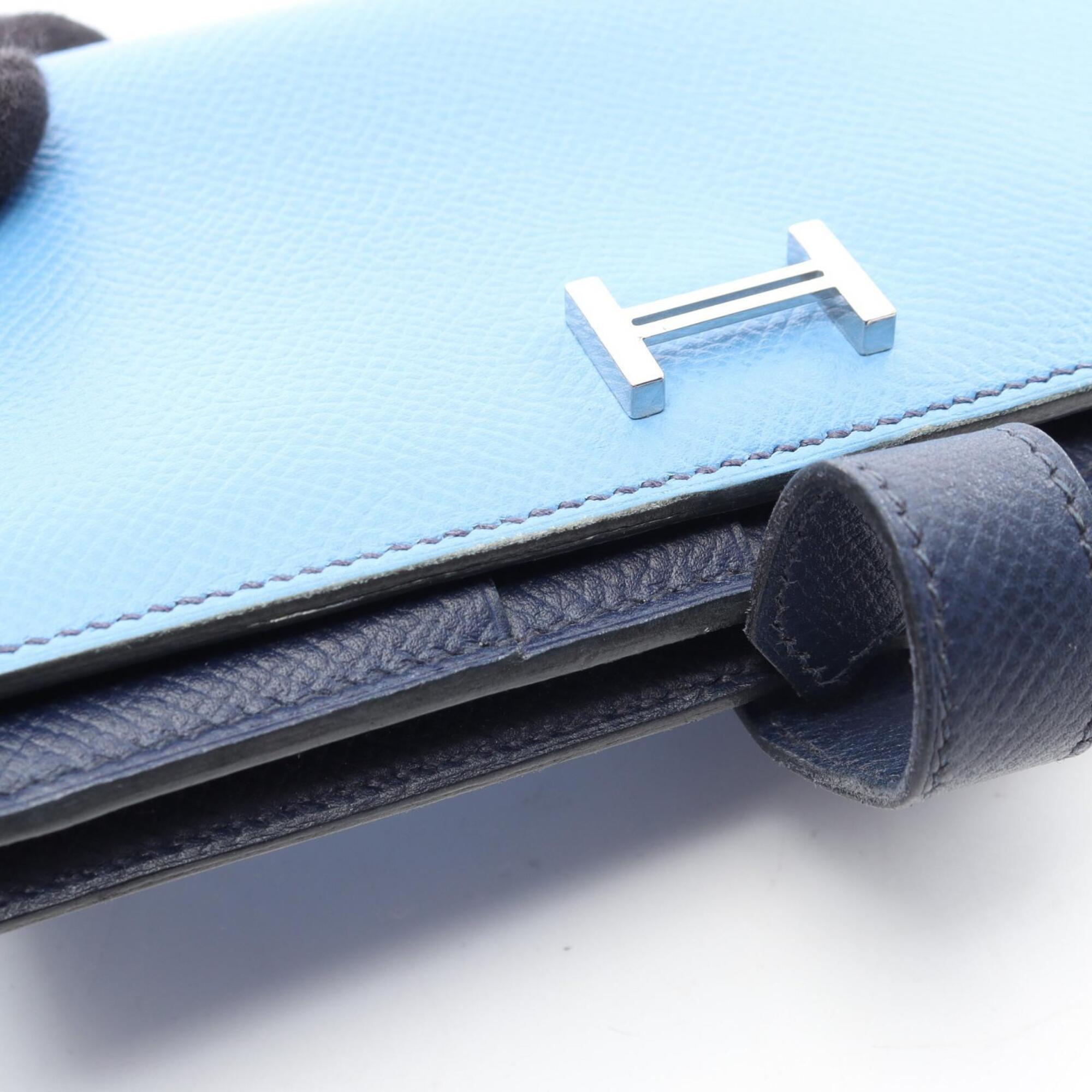 Hermes Bleu Saphir Blue Blue Paradise Navy Epsom Leather Long Wallet (Bi-Fold) (Pre-Owned)