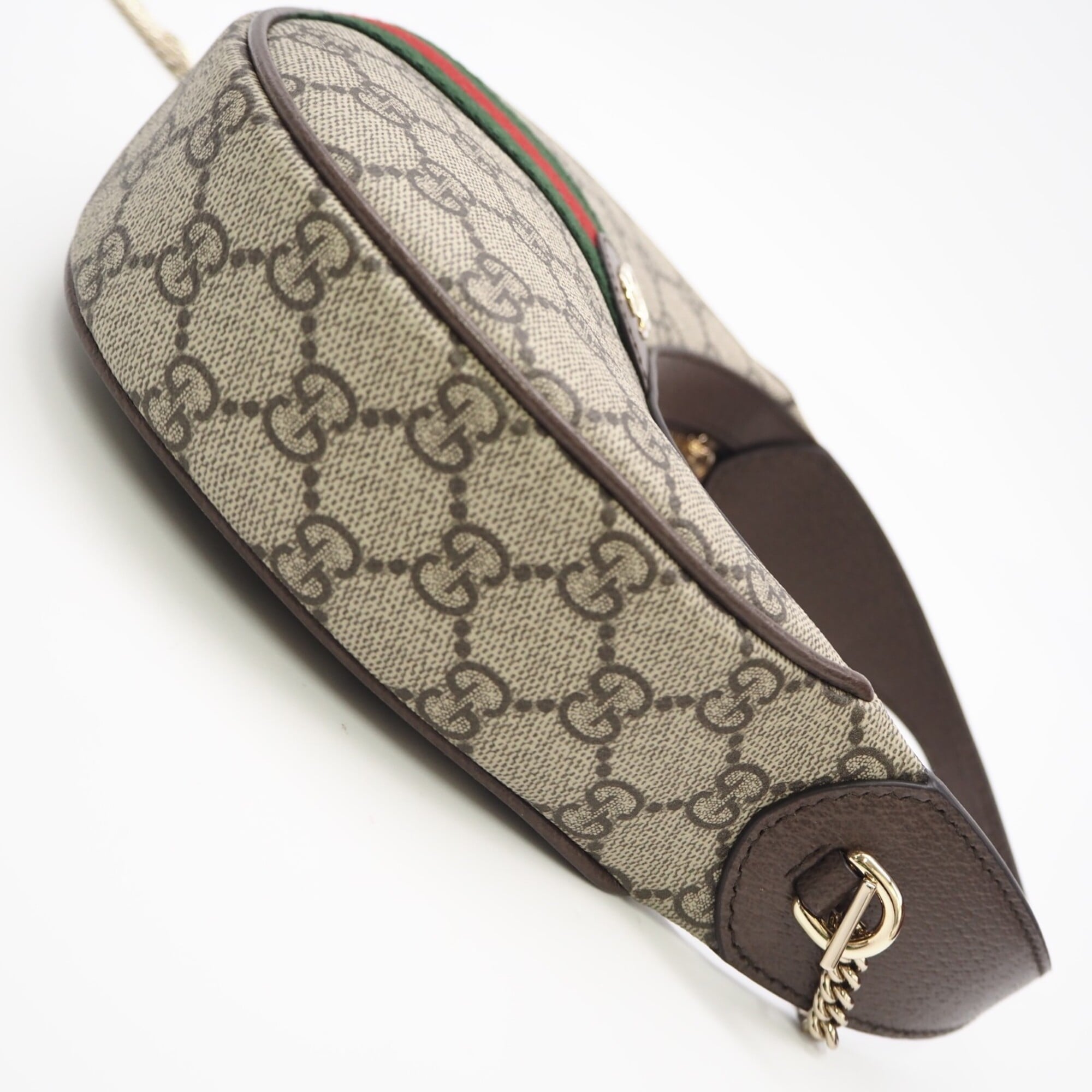 Gucci Beige Green Red Color Coated Canvas Leather Handbag Shoulder Bag (Pre-Owned)
