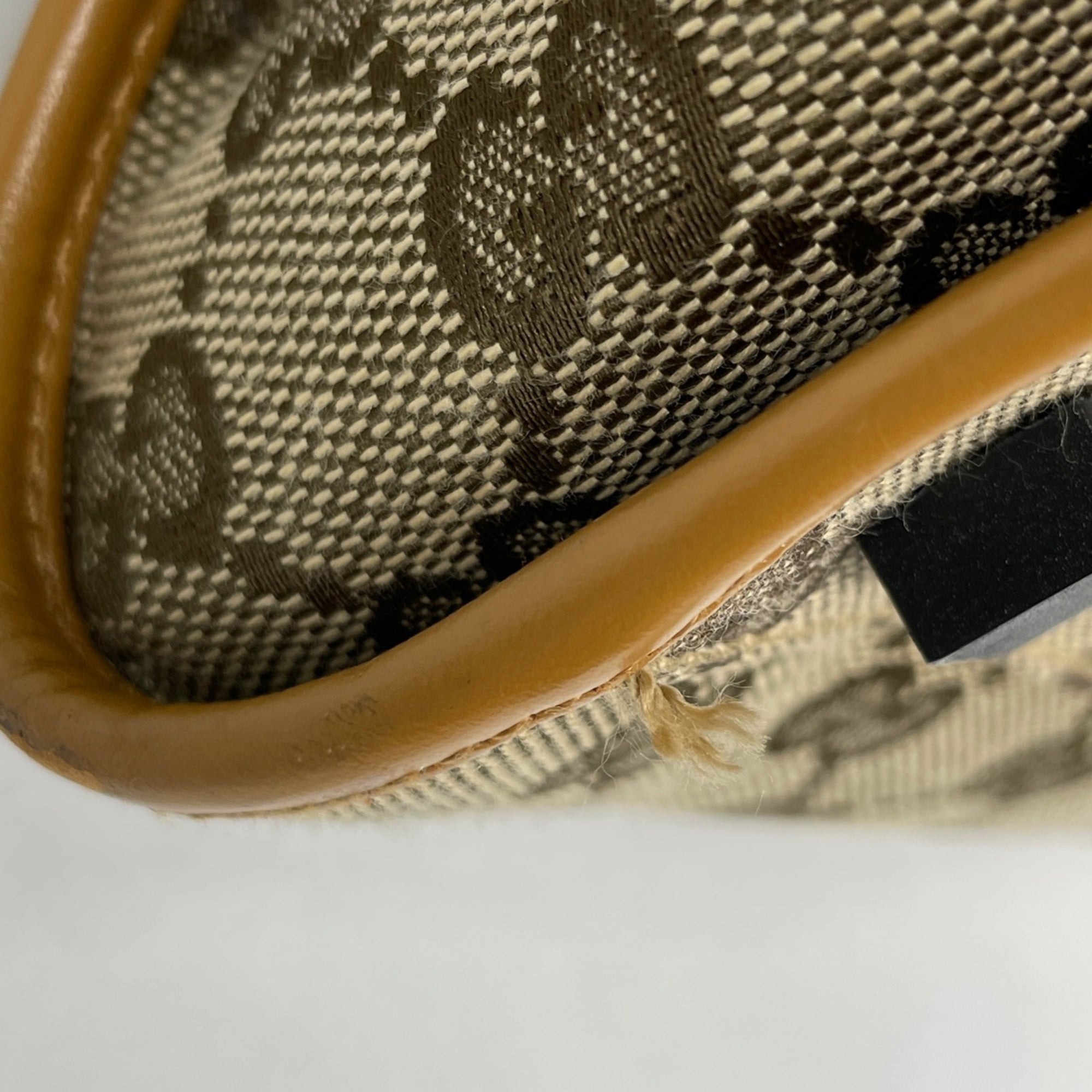 Gucci Beige Brown Gg Canvas Leather Shoulder Bag (Pre-Owned)