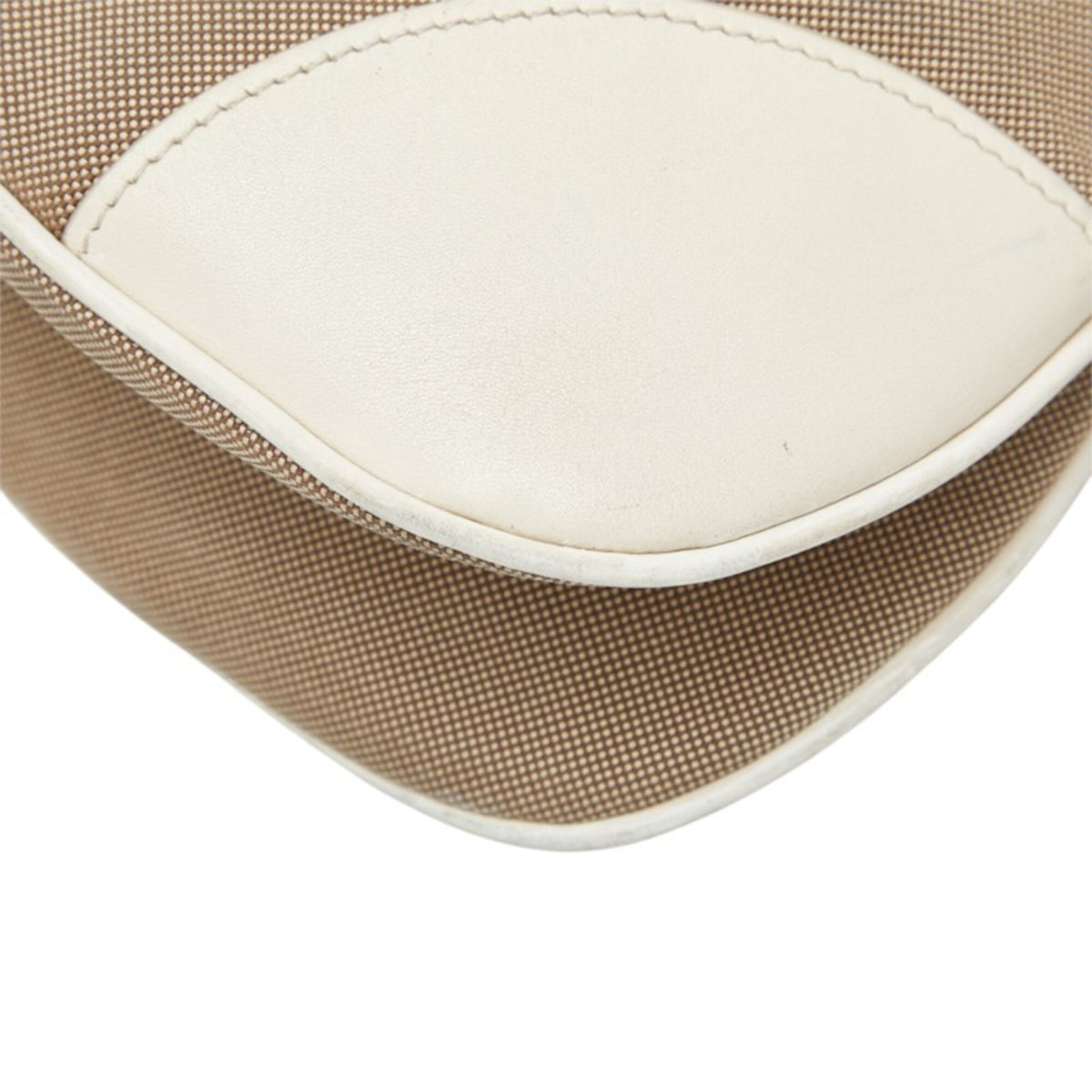 Prada Beige White Canvas Leather Shoulder Bag (Pre-Owned)