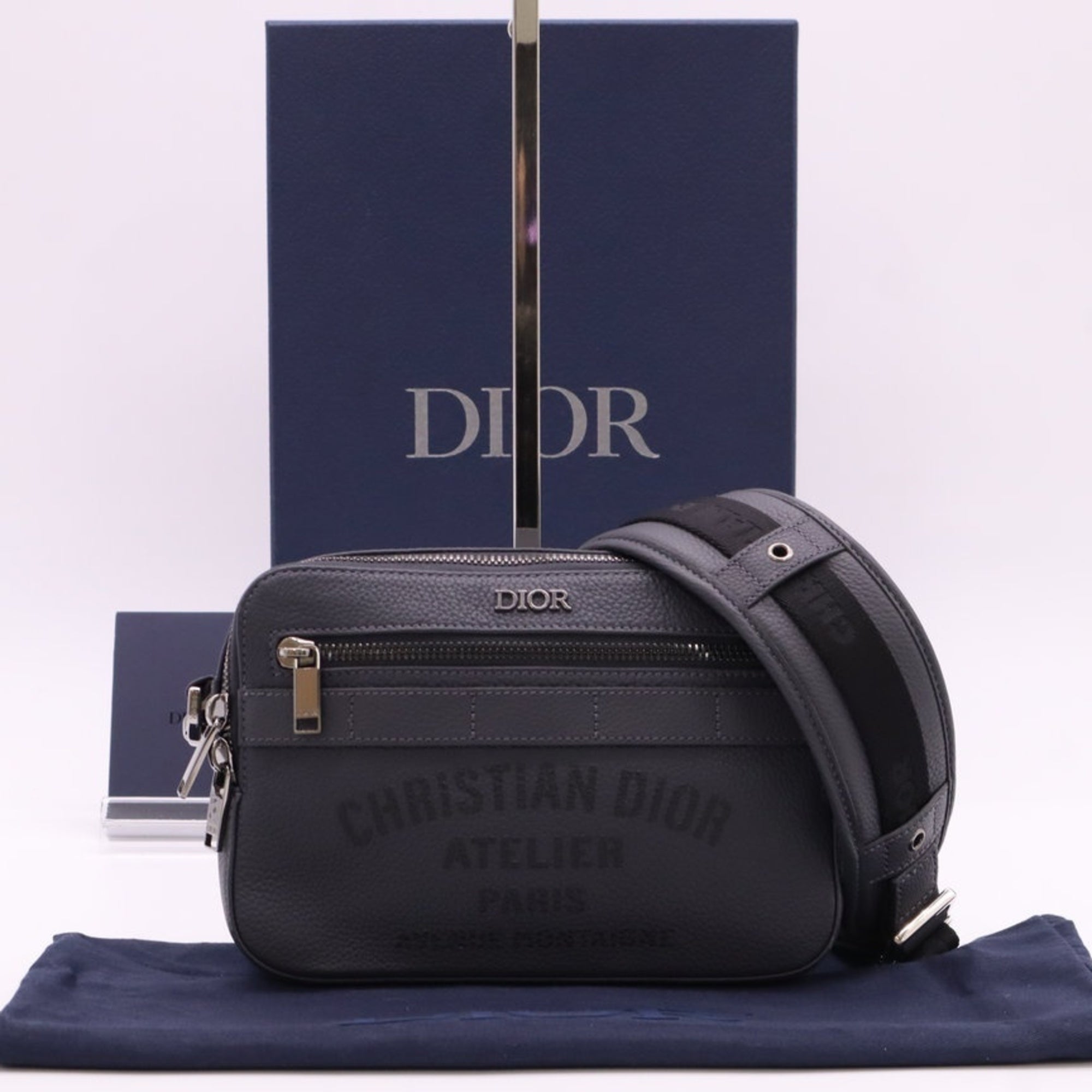 Christian Dior Gray Leather Messenger Bag Shoulder Bag (Pre-Owned)