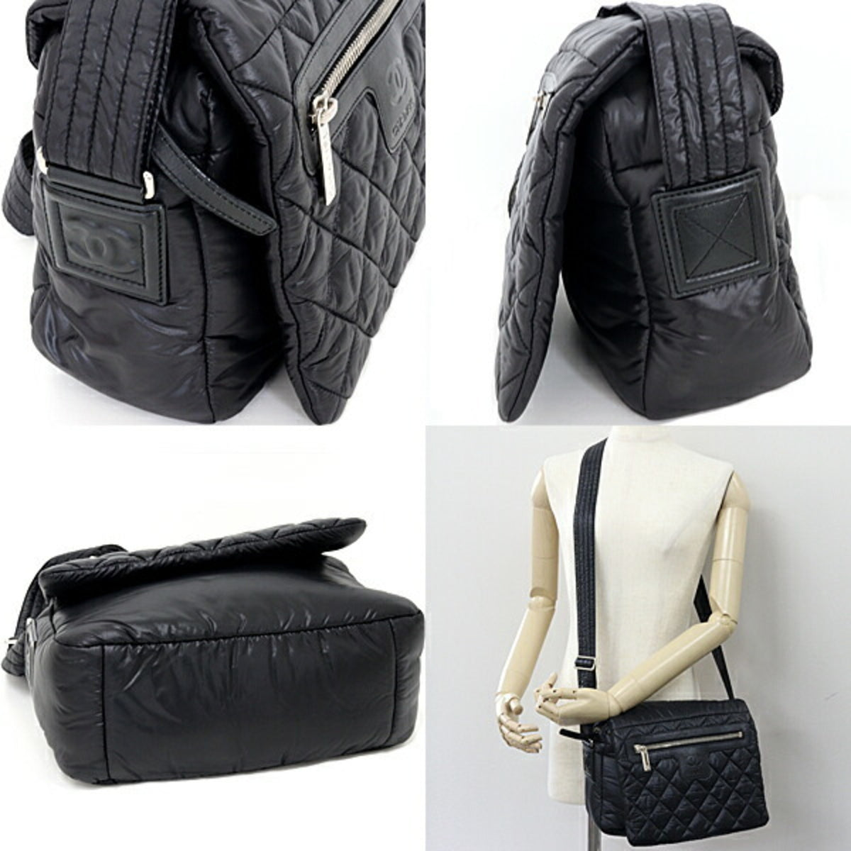 Chanel Coco Cocoon Black Nylon Leather Messenger Bag Shoulder Bag (Pre-Owned)