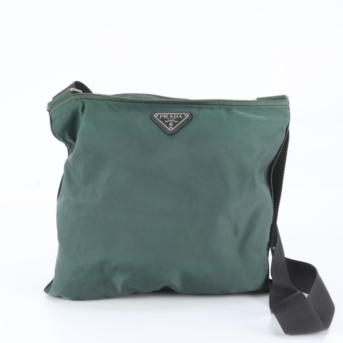 Prada Green Leather Nylon Messenger Bag Shoulder Bag (Pre-Owned)