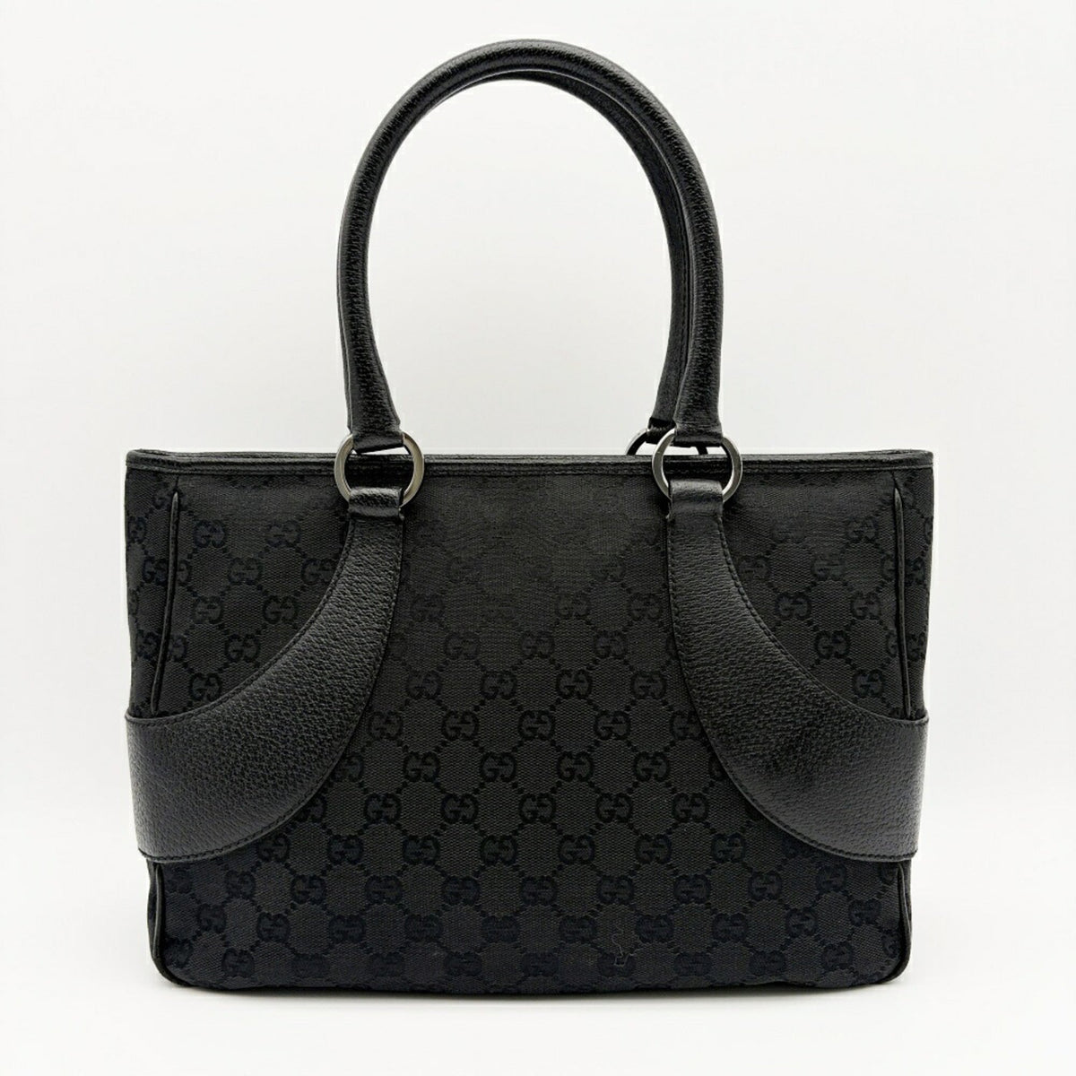 Gucci Black Gg Canvas Leather Tote Bag (Pre-Owned)