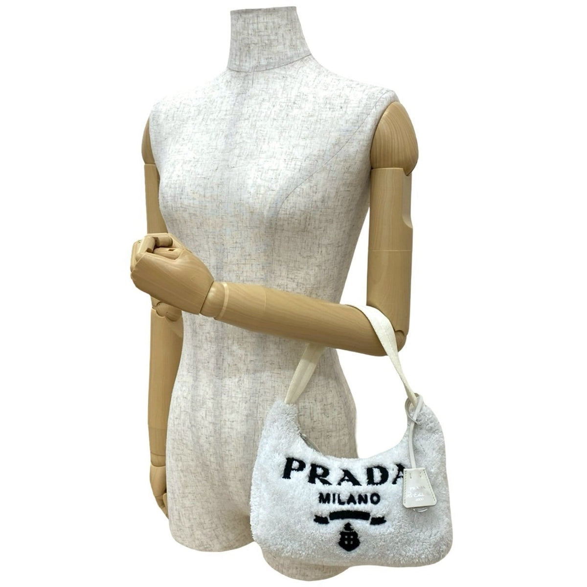 Prada White Pile Fabric Handbag Pouch (Pre-Owned)