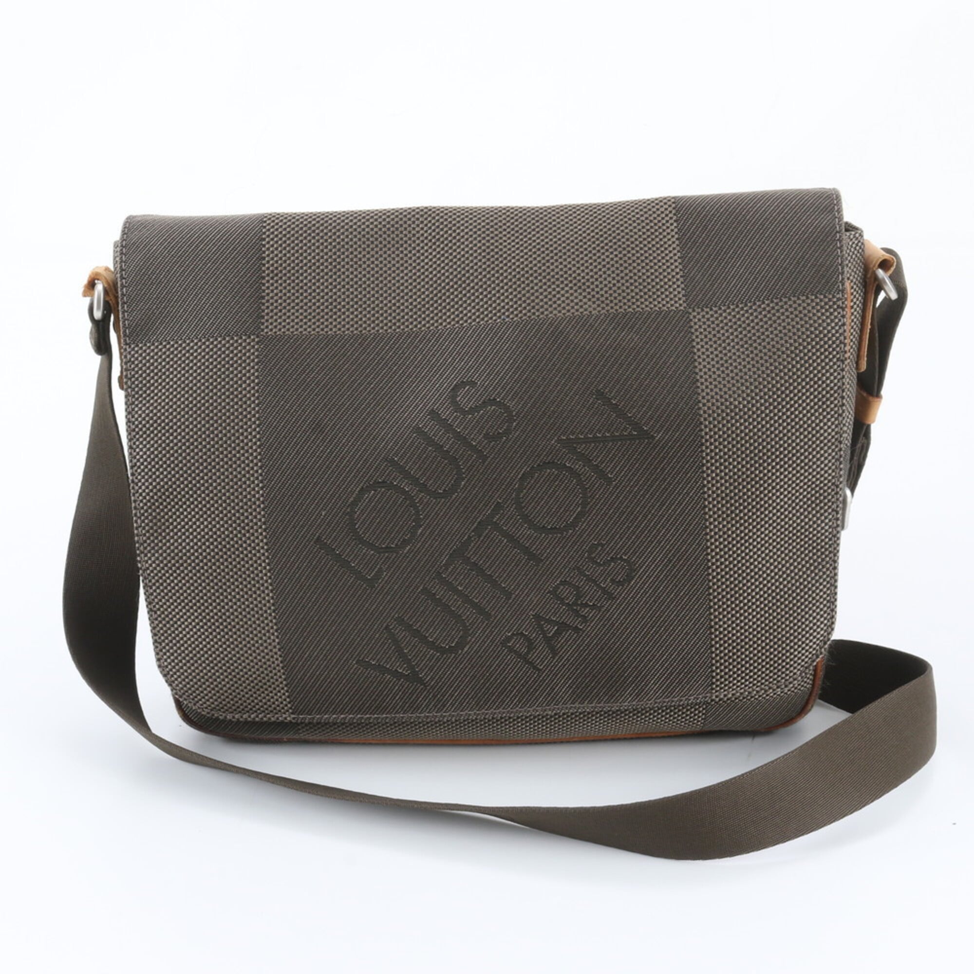 Louis Vuitton Green Khaki Leather Canvas Messenger Bag Shoulder Bag (Pre-Owned)