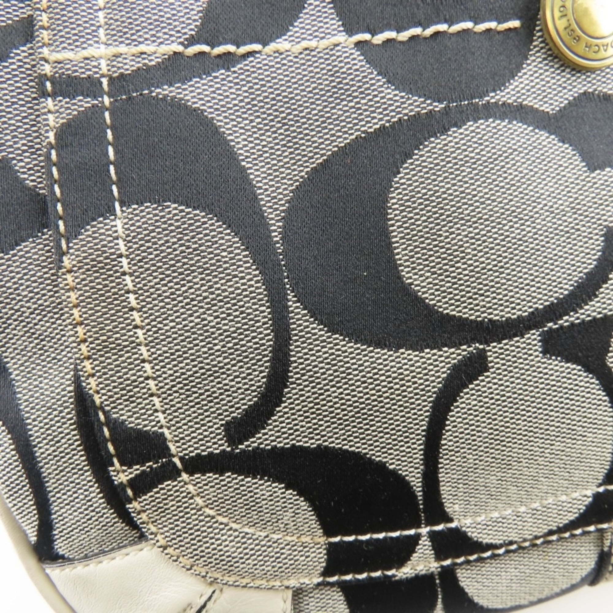 Coach Gray White Canvas Leather Tote Bag (Pre-Owned)