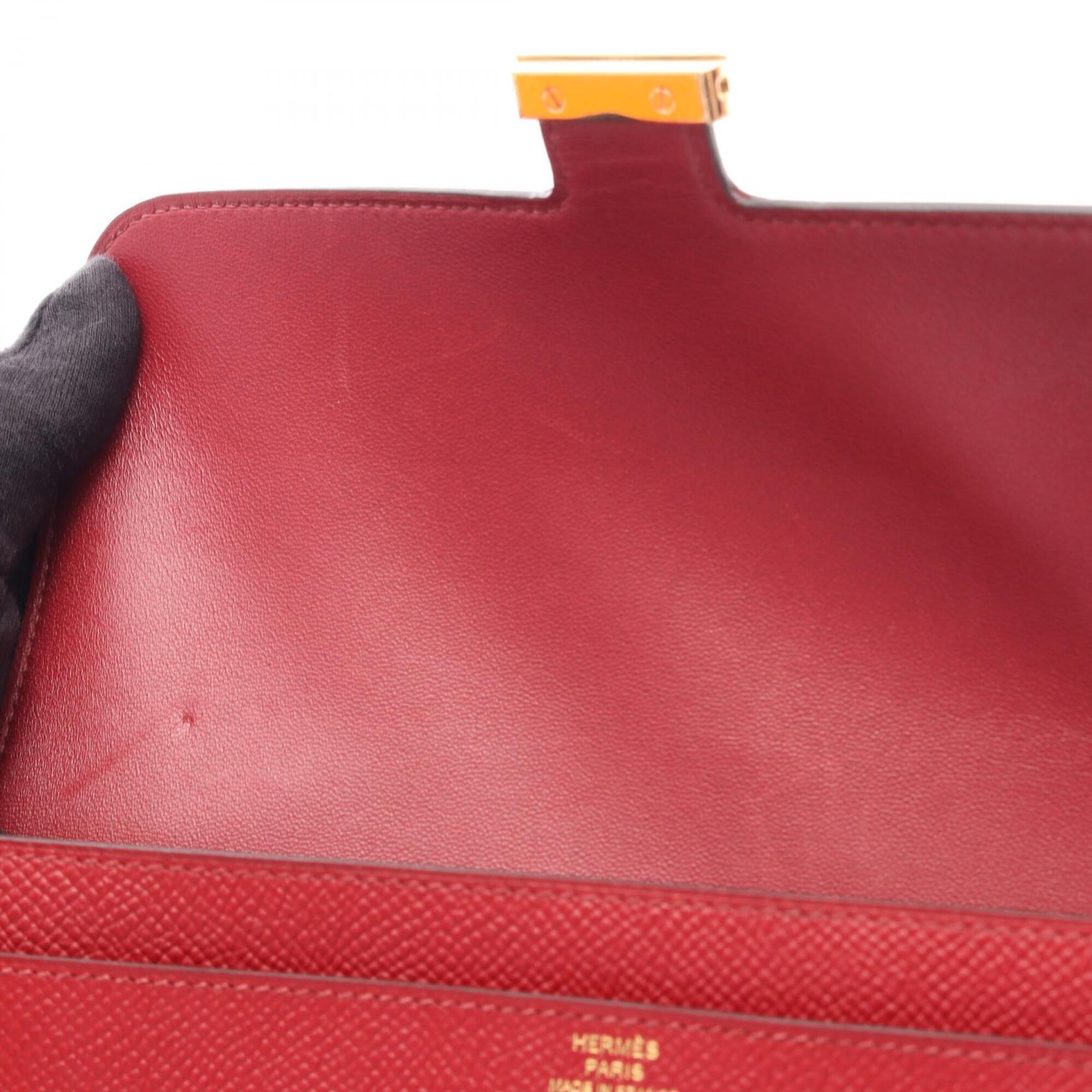 Hermes Red Color Leather Long Wallet (Bi-Fold) (Pre-Owned)
