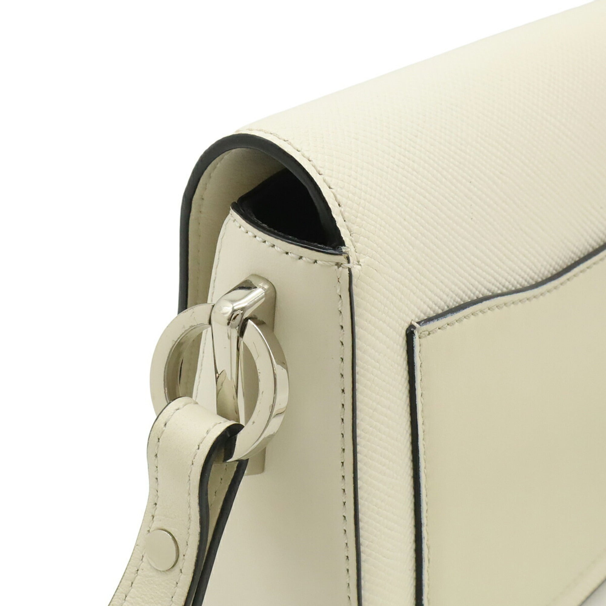 Prada Saffiano Ivory Leather Clutch Bag Pochette (Pre-Owned)