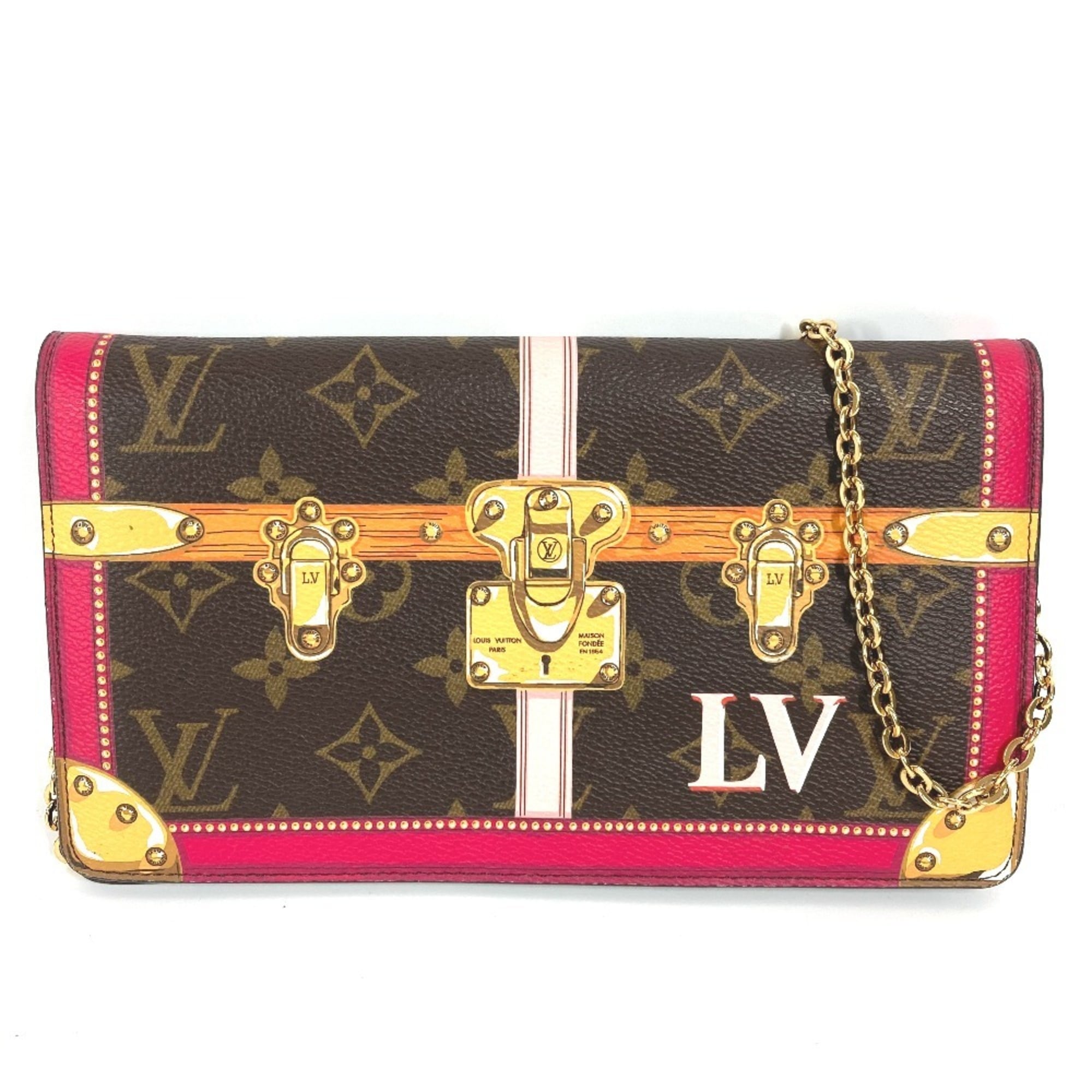 Louis Vuitton Brown Pink Monogram Clutch Bag Pochette Shoulder Bag (Pre-Owned)