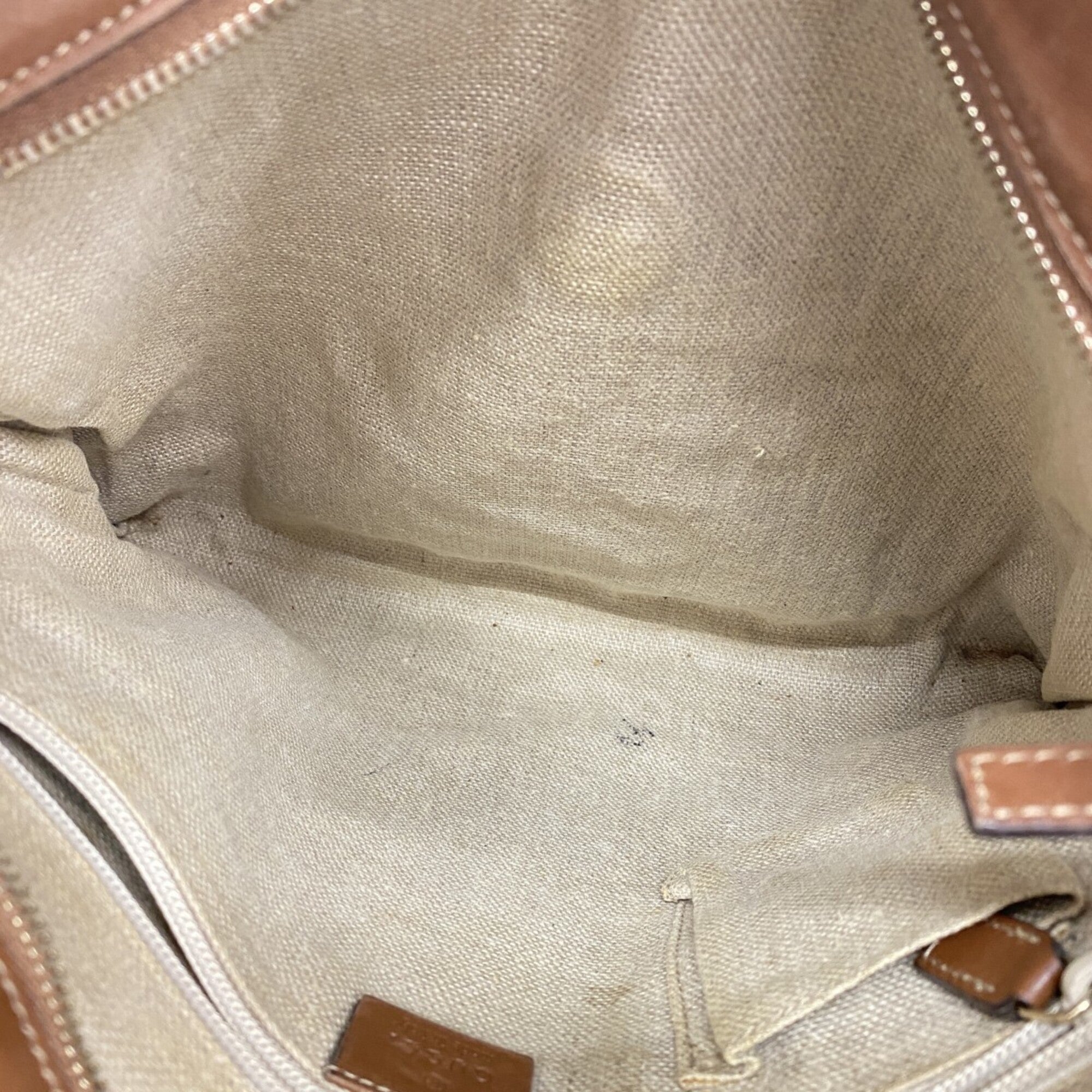 Gucci Beige Brown Canvas Leather Shoulder Bag (Pre-Owned)