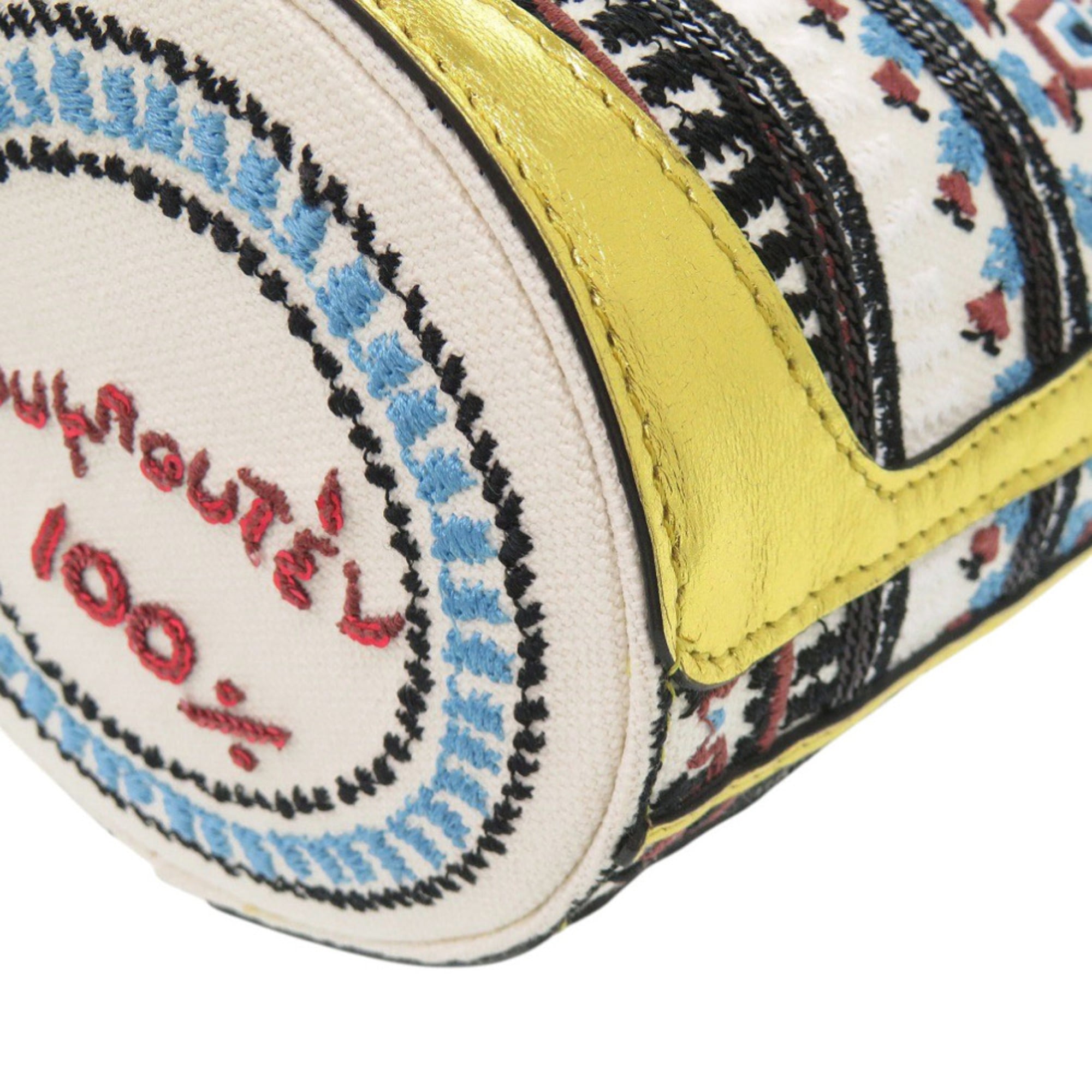 Christian Louboutin Gold Multi-Color Red Color White Canvas Shoulder Bag (Pre-Owned)