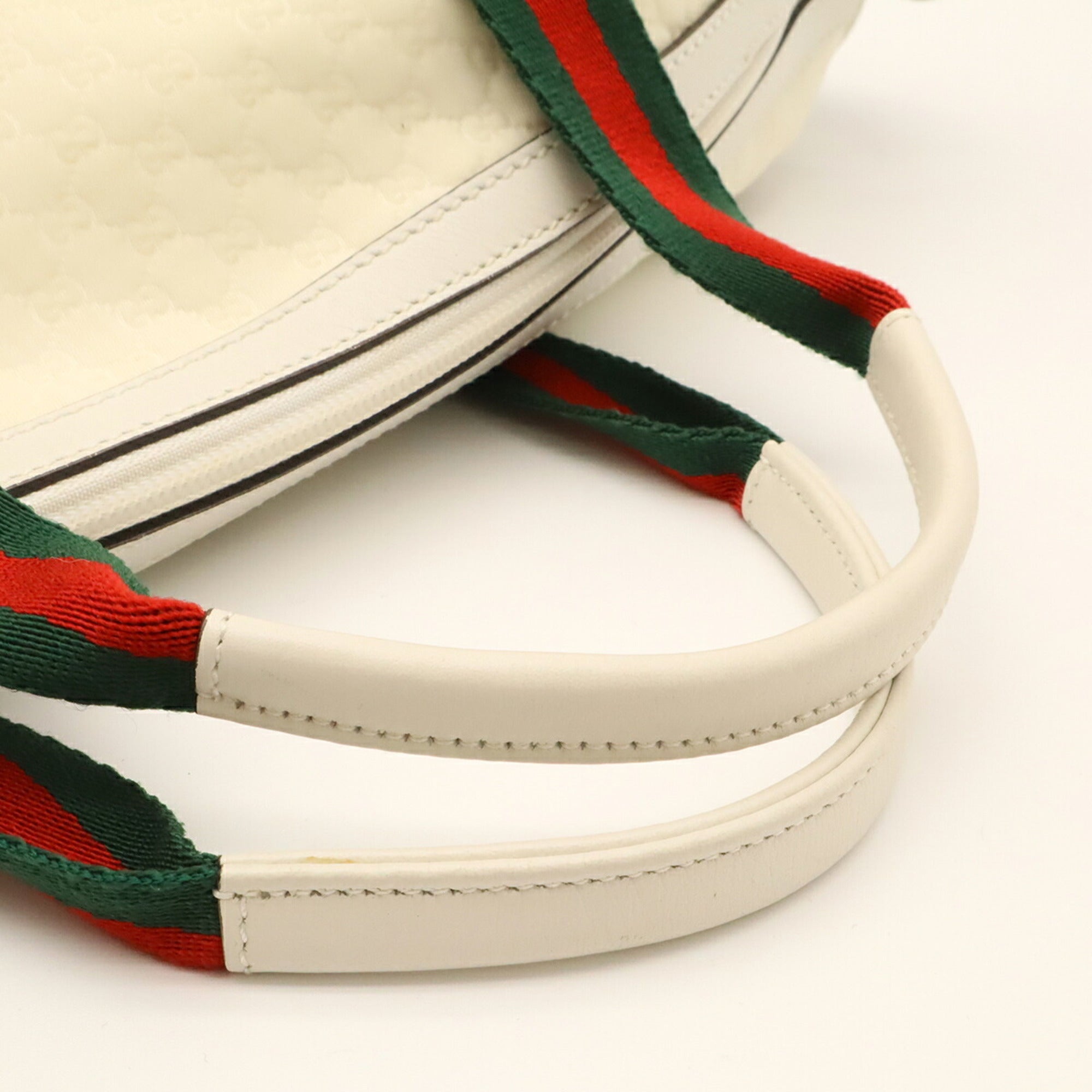 Gucci Green Red Color White Nylon Canvas Leather Boston Bag Shoulder Bag (Pre-Owned)