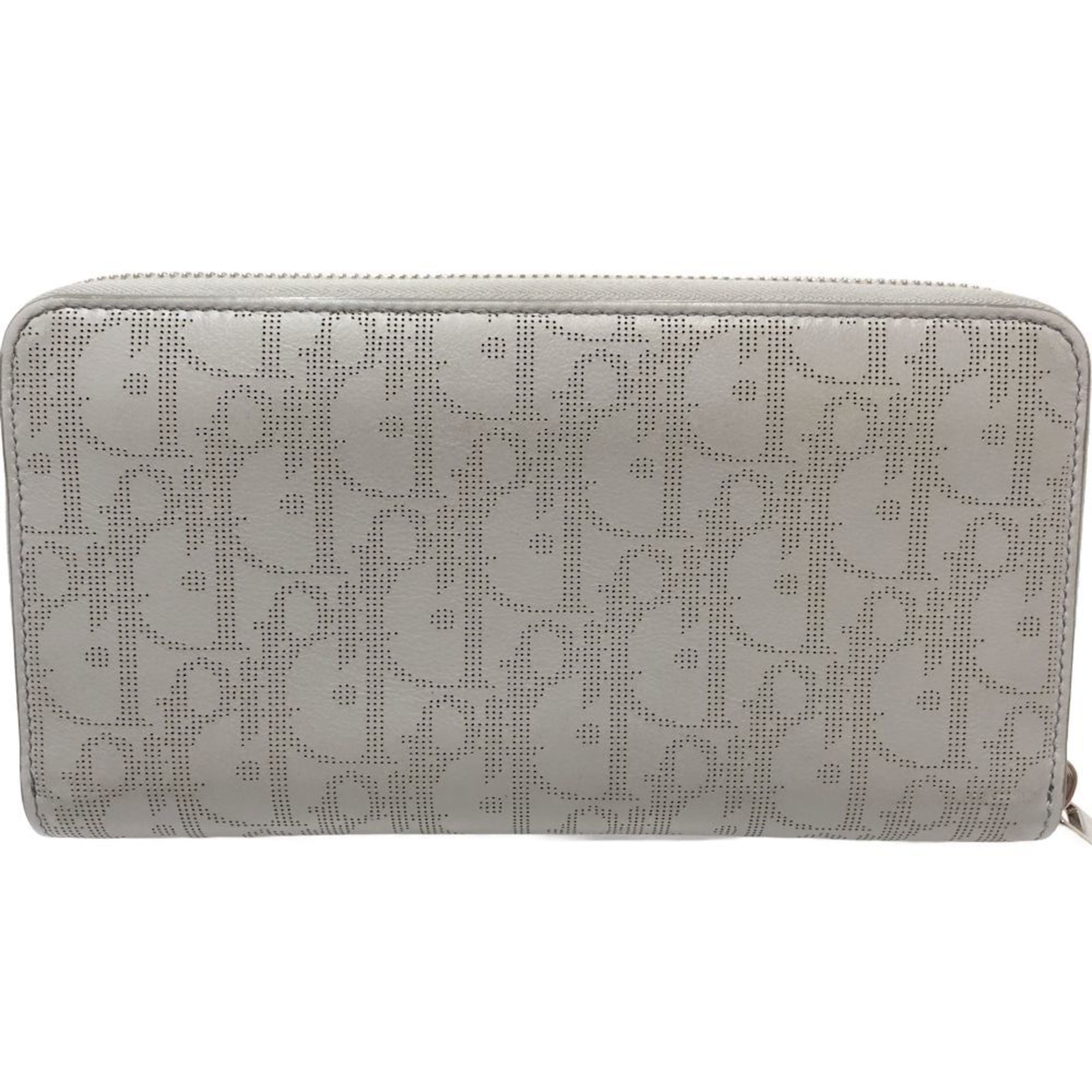Christian Dior Gray Leather Long Wallet (Bi-Fold) (Pre-Owned)