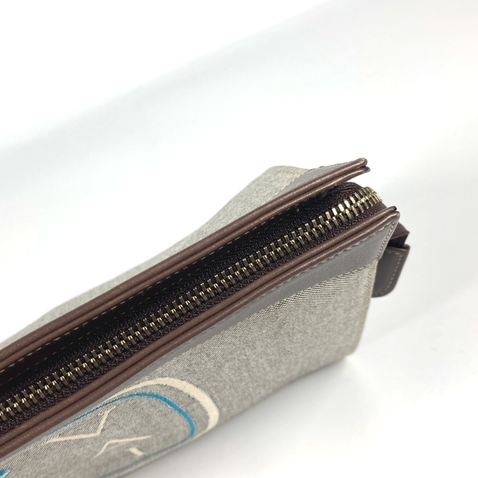 Bvlgari Brown Gray Canvas Leather Pouch (Pre-Owned)