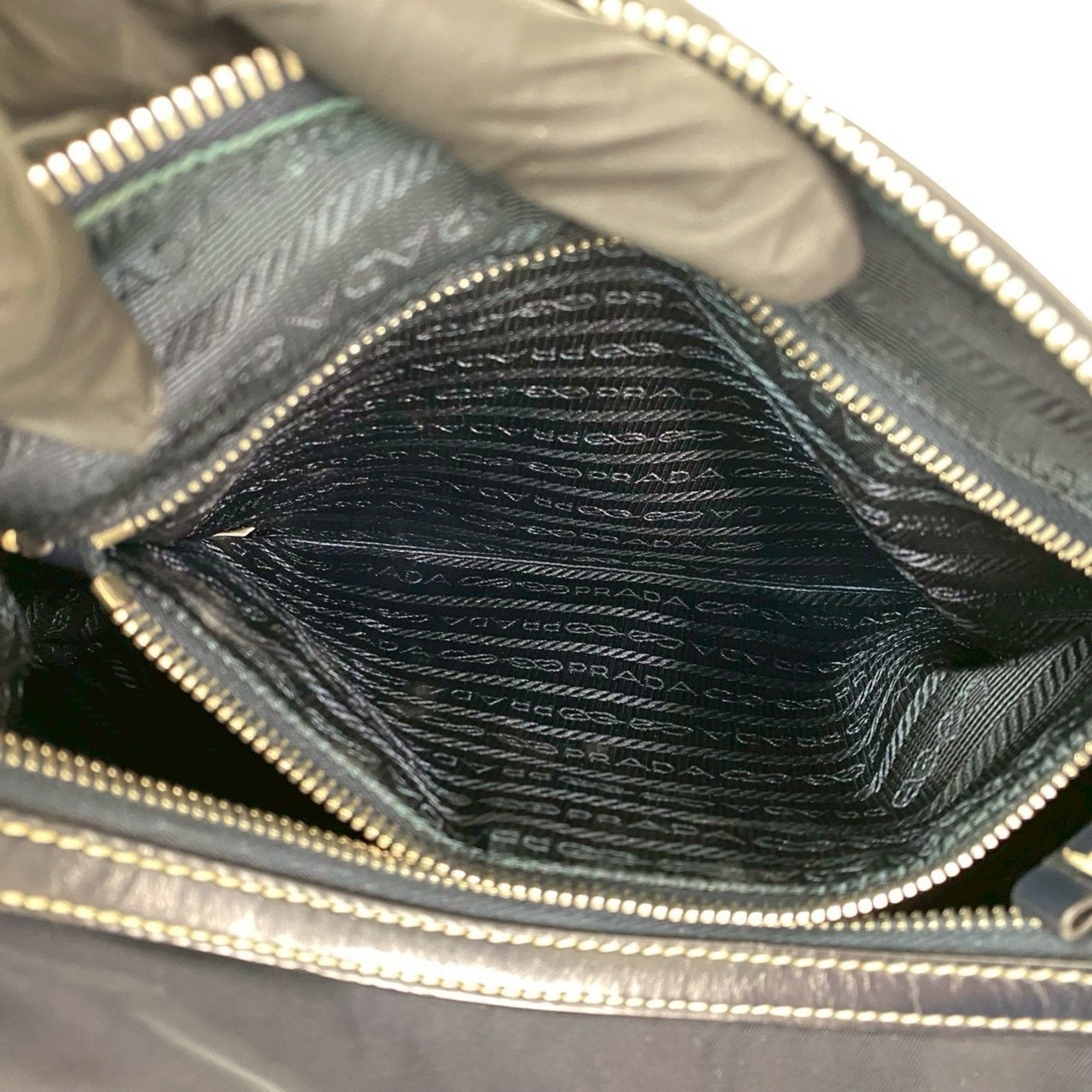 Prada Navy Nylon Leather Pochette Shoulder Bag (Pre-Owned)