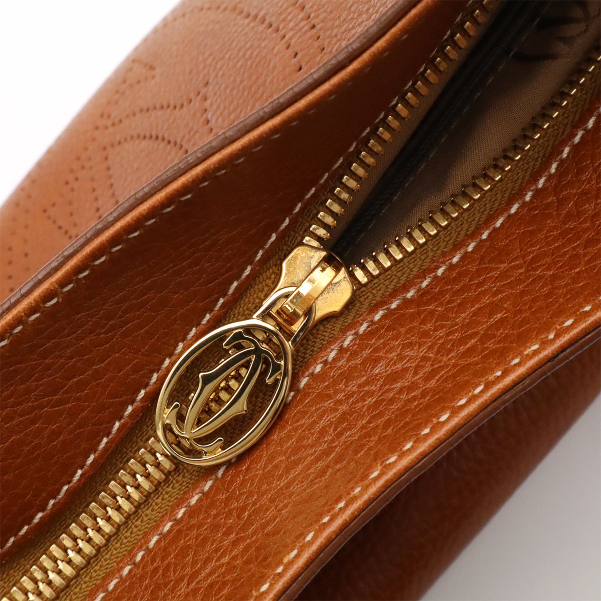 Cartier Brown Leather Handbag Shoulder Bag Tote Bag (Pre-Owned)