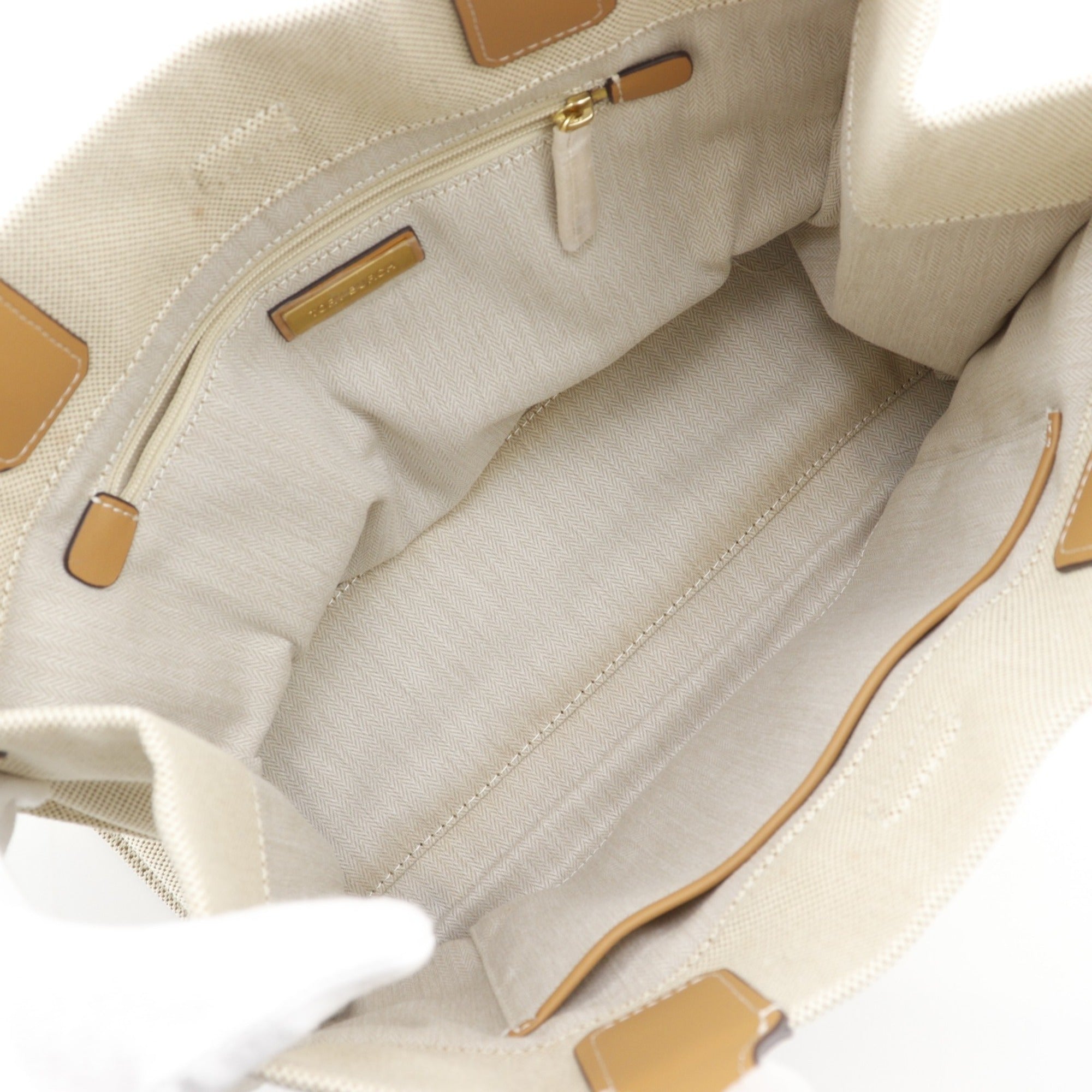 Tory Burch Beige Canvas Leather Tote Bag (Pre-Owned)