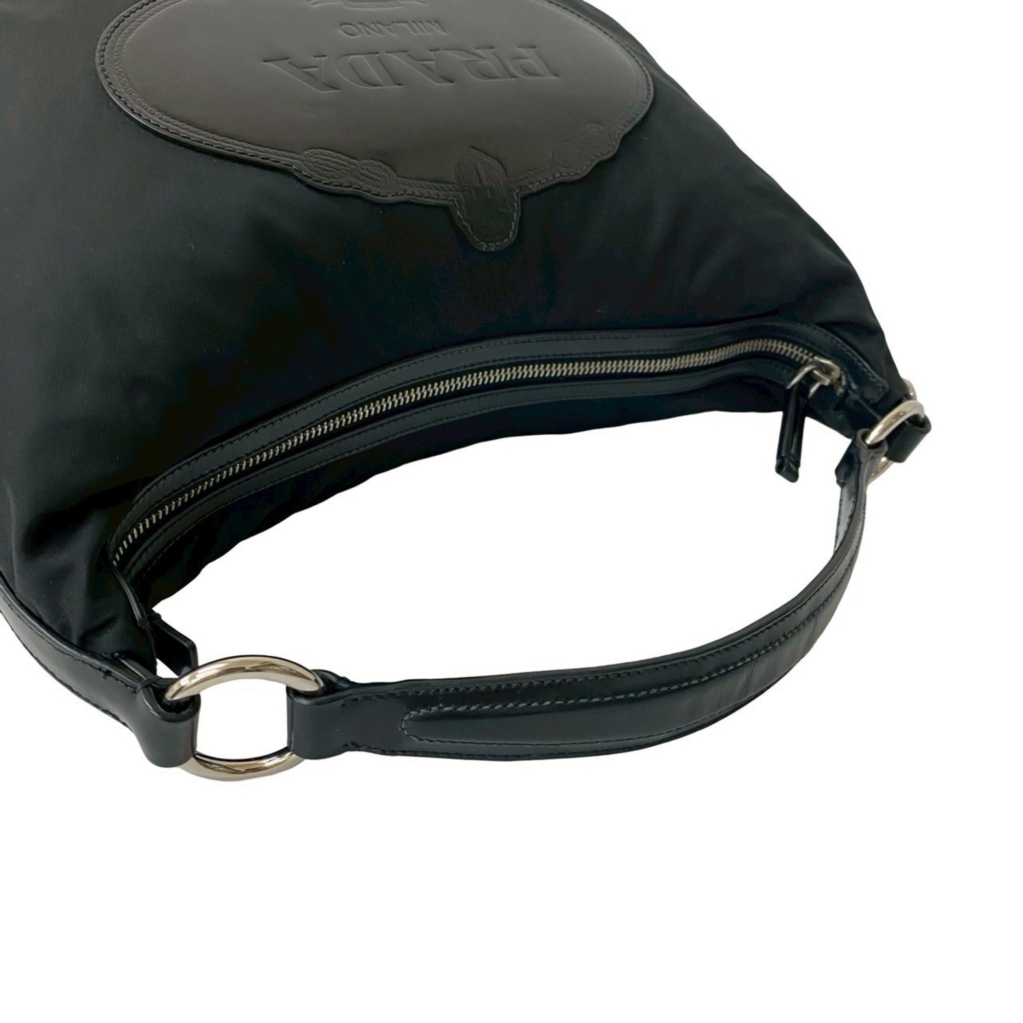 Prada Black Nylon Leather Handbag Shoulder Bag Tote Bag (Pre-Owned)