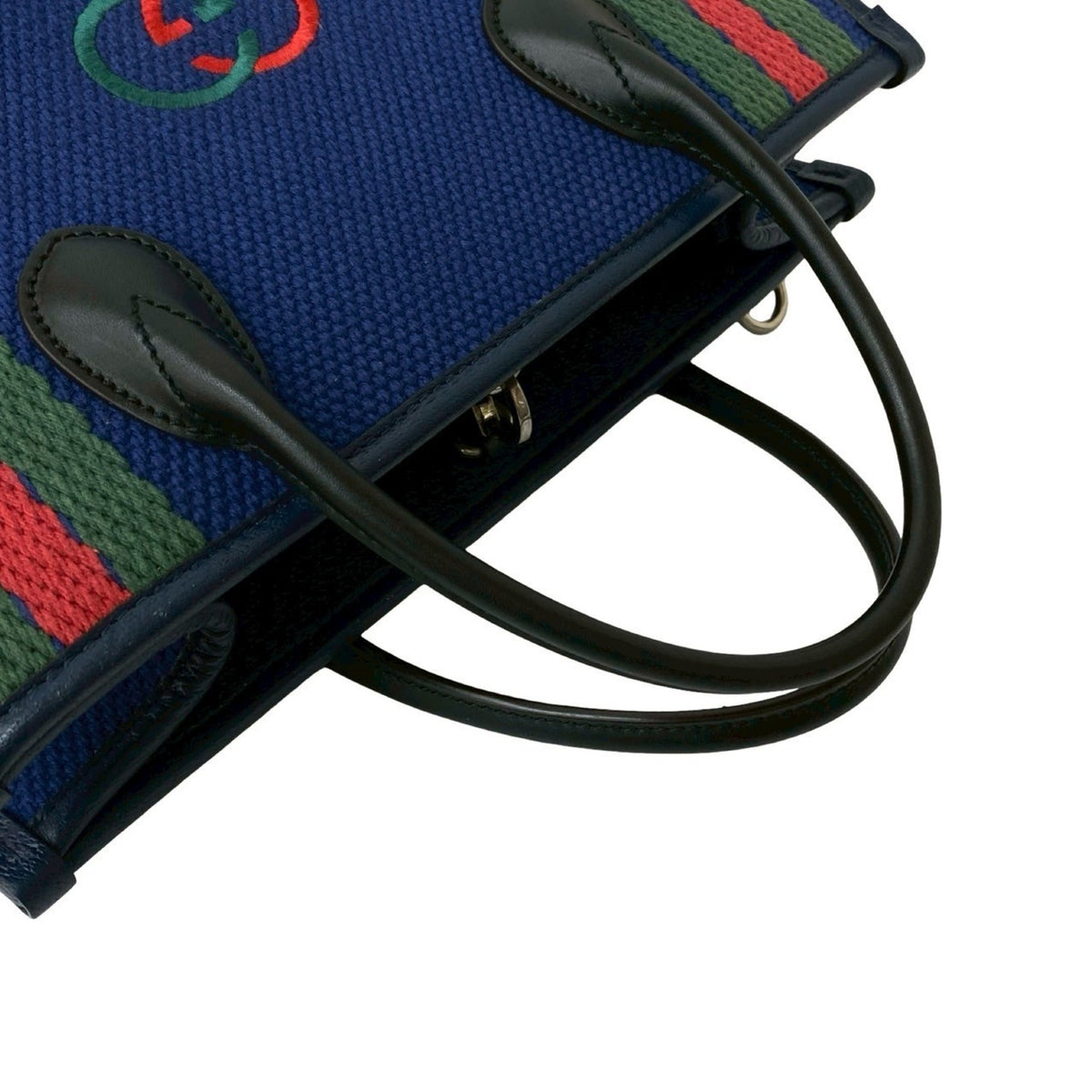 Gucci Black Blue Green Navy Red Color Canvas Handbag Tote Bag (Pre-Owned)