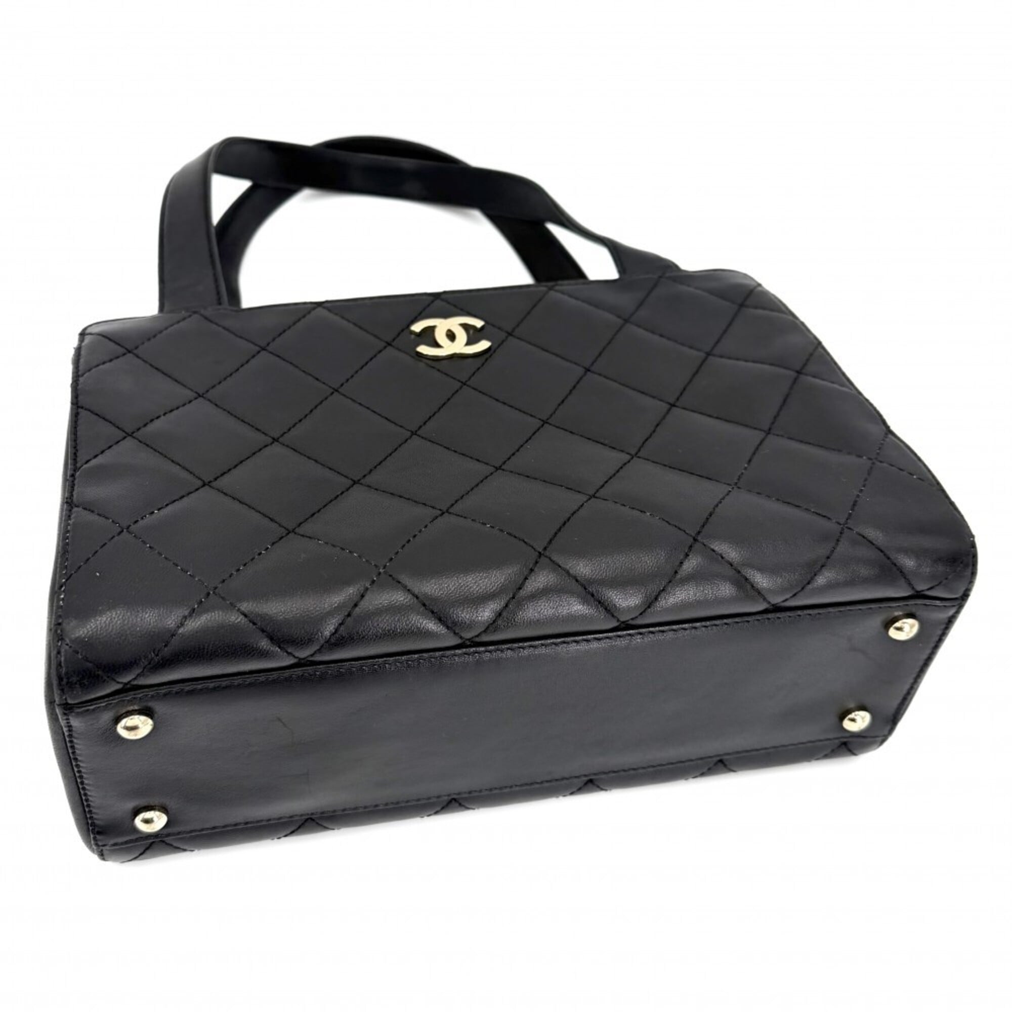 Chanel Matelasse Black Leather Handbag Tote Bag (Pre-Owned)