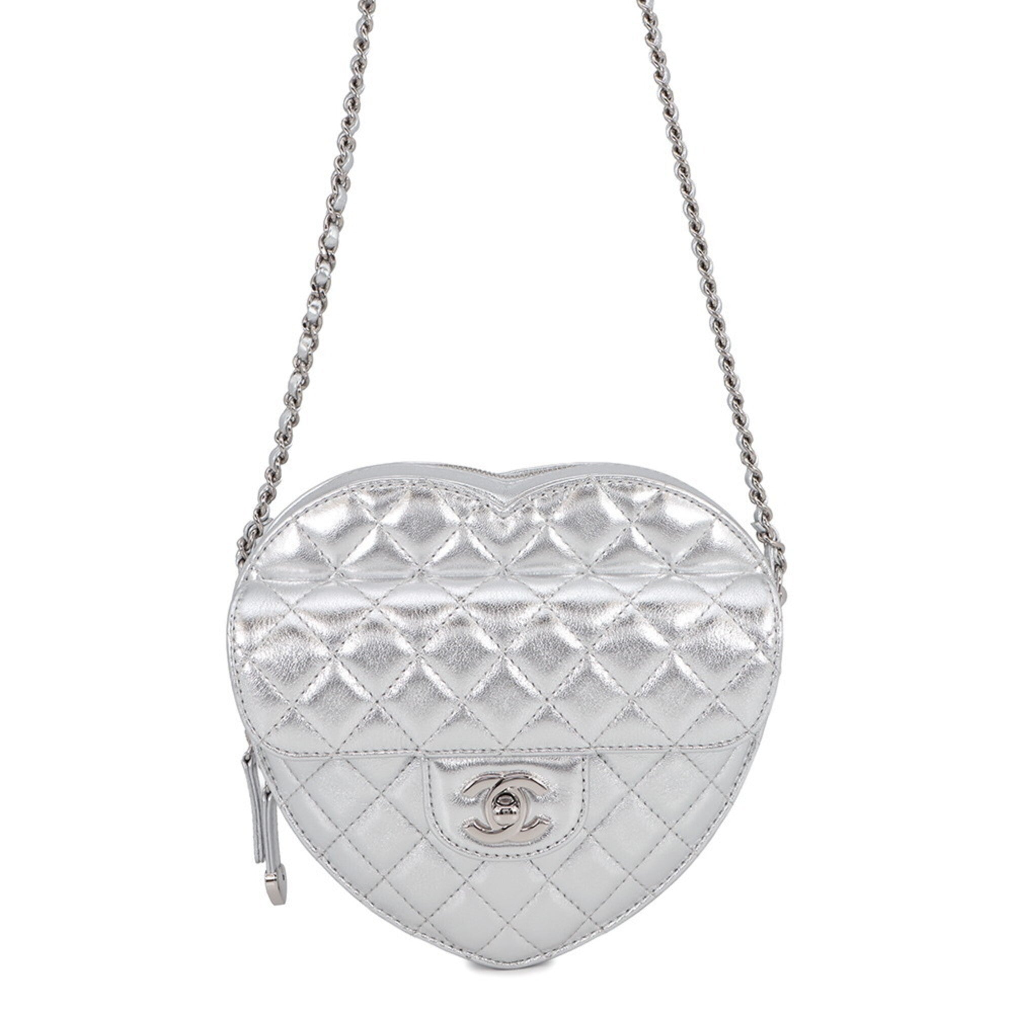 Chanel Silver Leather Handbag Shoulder Bag (Pre-Owned)