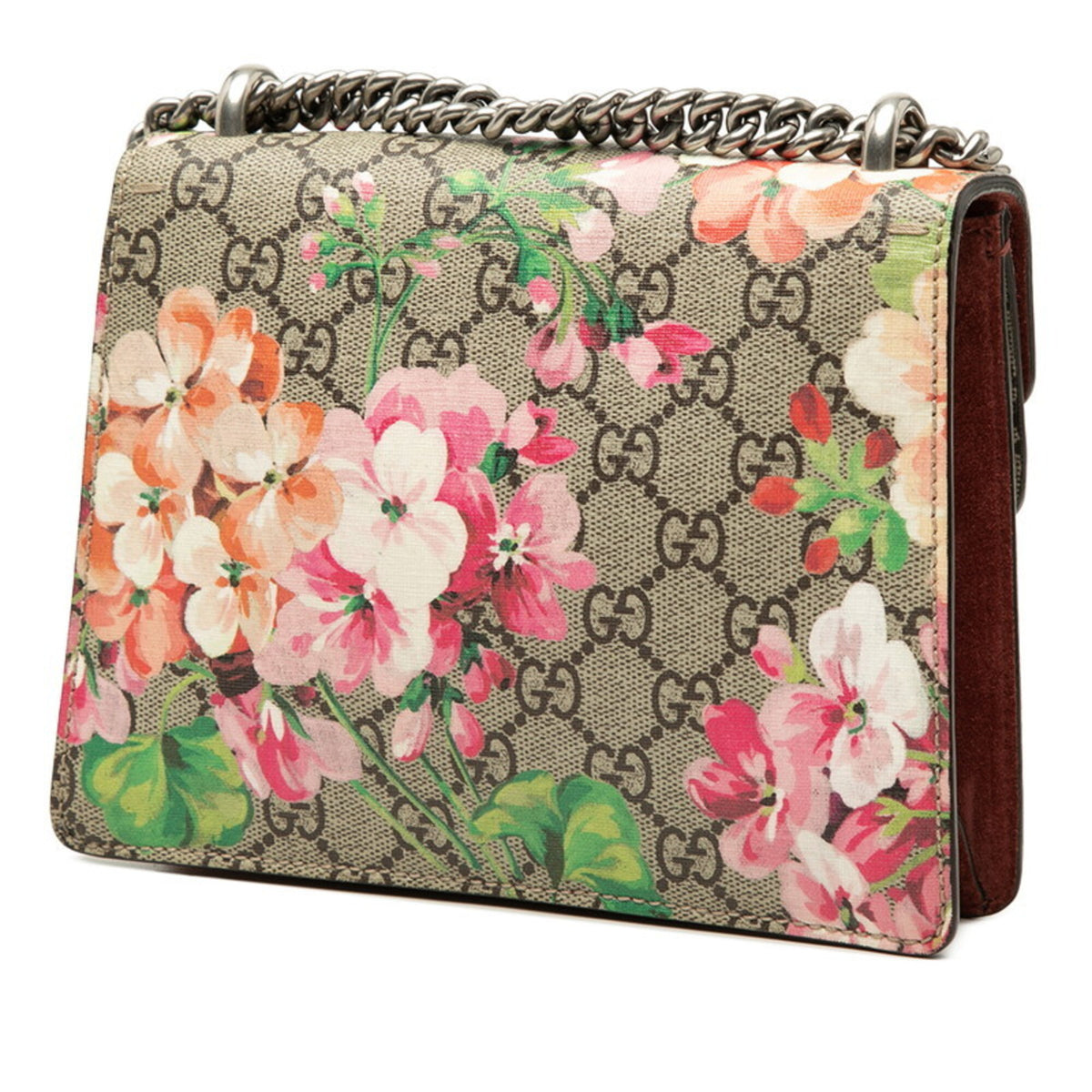 Gucci Gg Blooms Beige Bordeaux Pvc Suede Shoulder Bag (Pre-Owned)