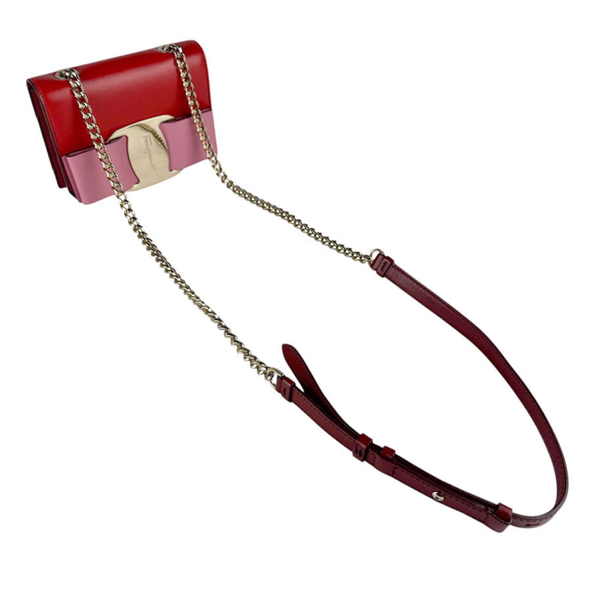 Salvatore Ferragamo Pink Red Color Leather Shoulder Bag (Pre-Owned)