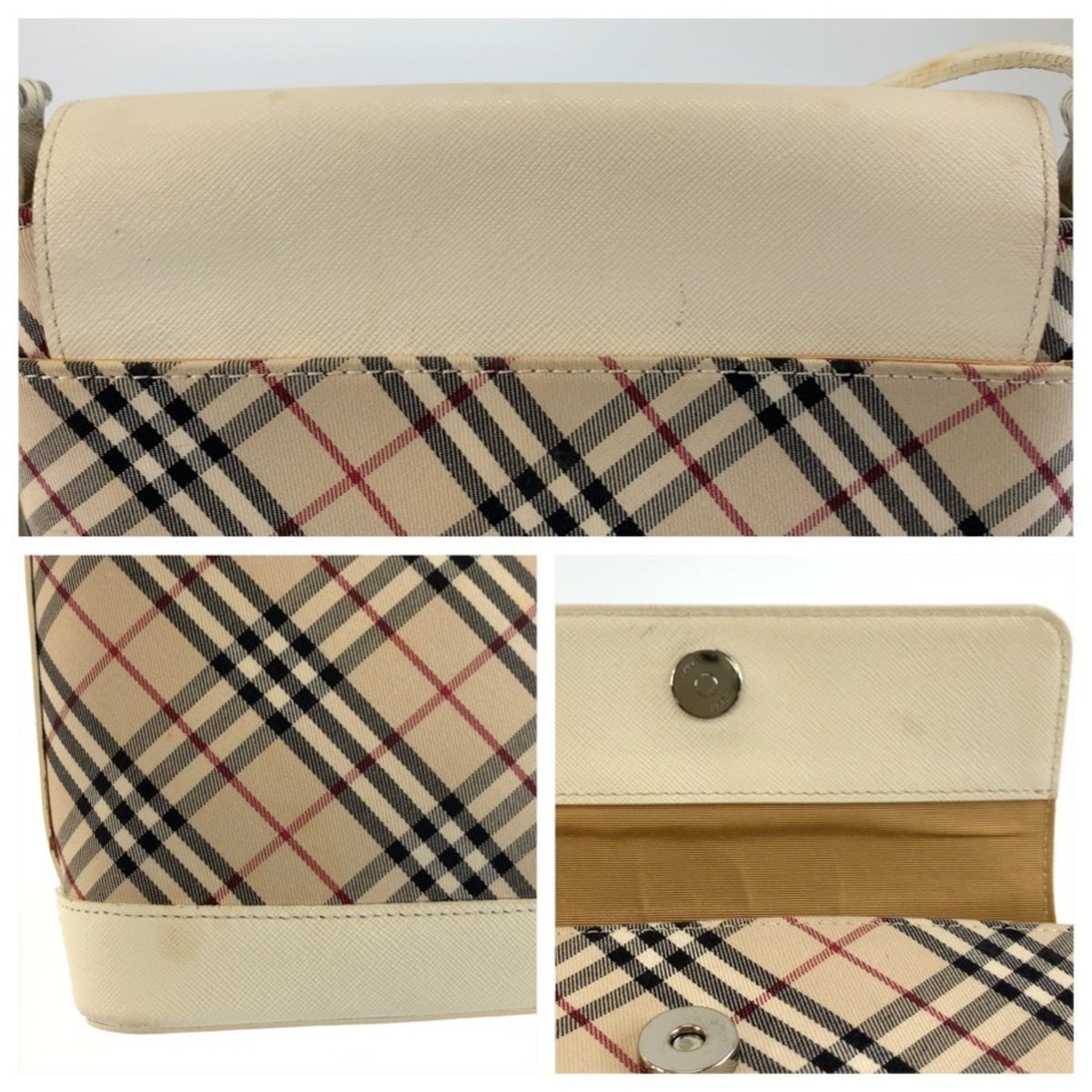 Burberry Beige White Canvas Leather Pochette Shoulder Bag (Pre-Owned)