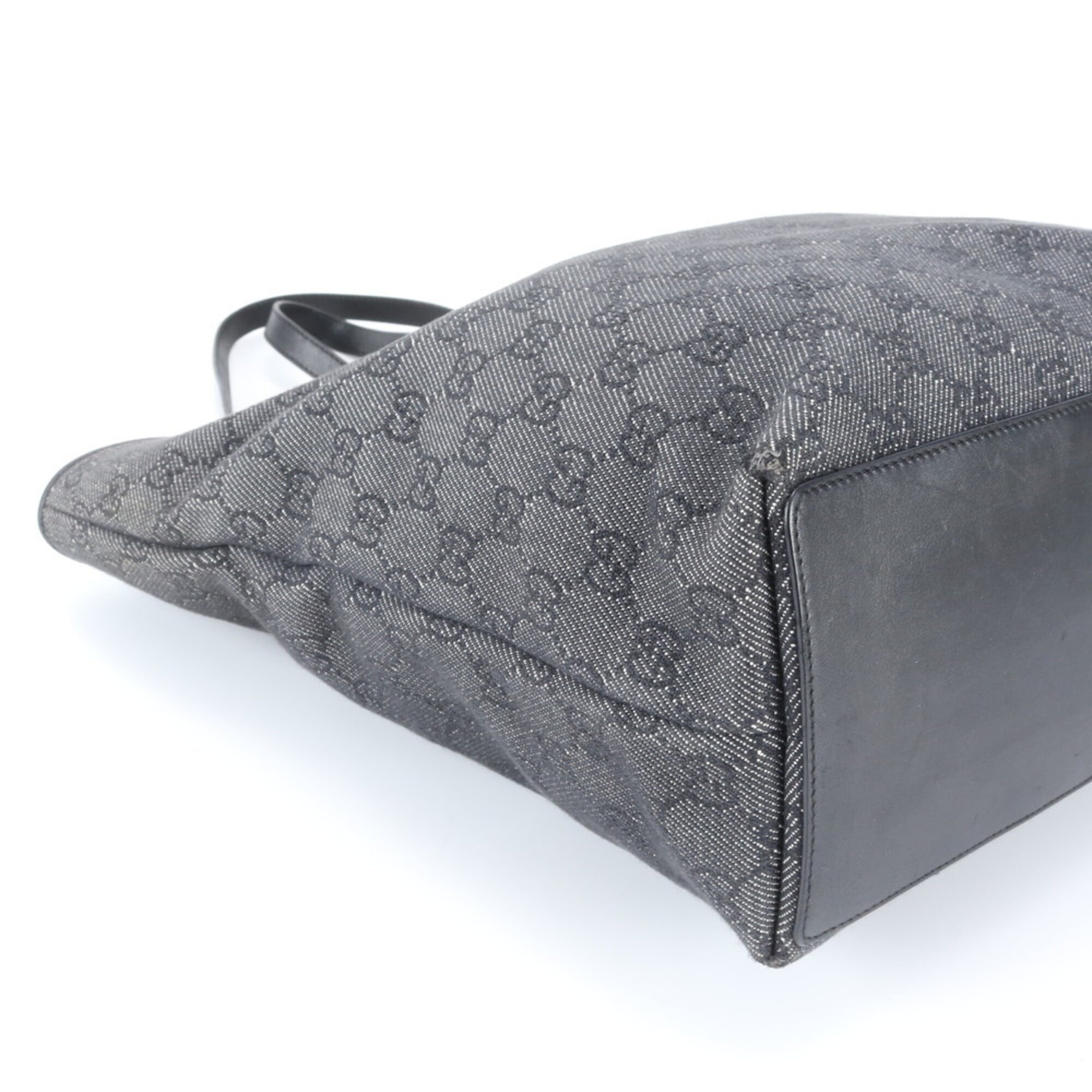 Gucci Black Gray Leather Canvas Handbag Shoulder Bag Tote Bag (Pre-Owned)
