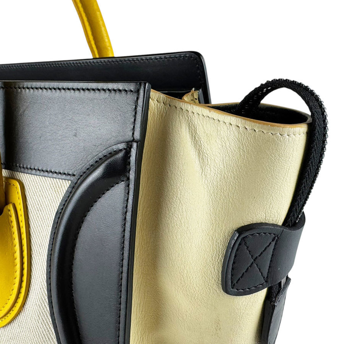 Celine Black Cream Yellow Leather Canvas Handbag (Pre-Owned)