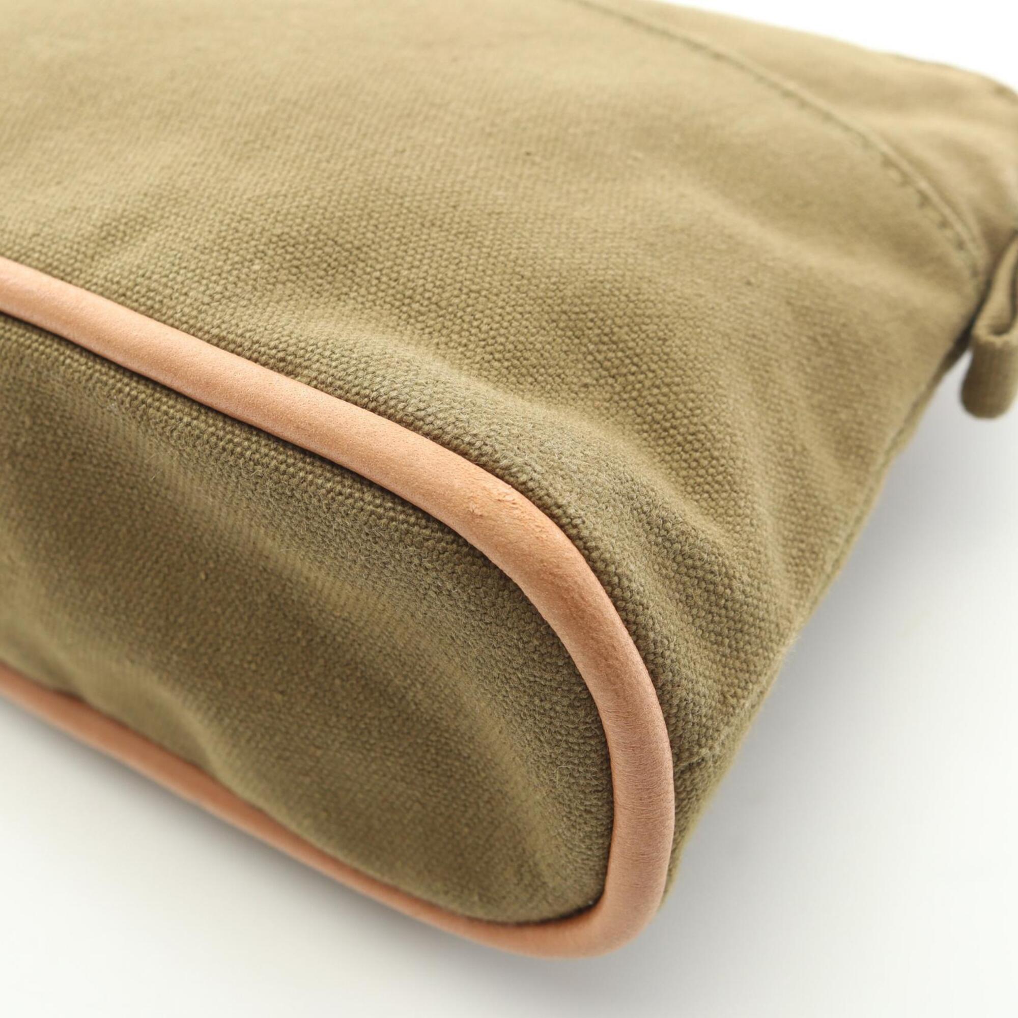 Hermes Khaki Canvas Leather Pouch (Pre-Owned)