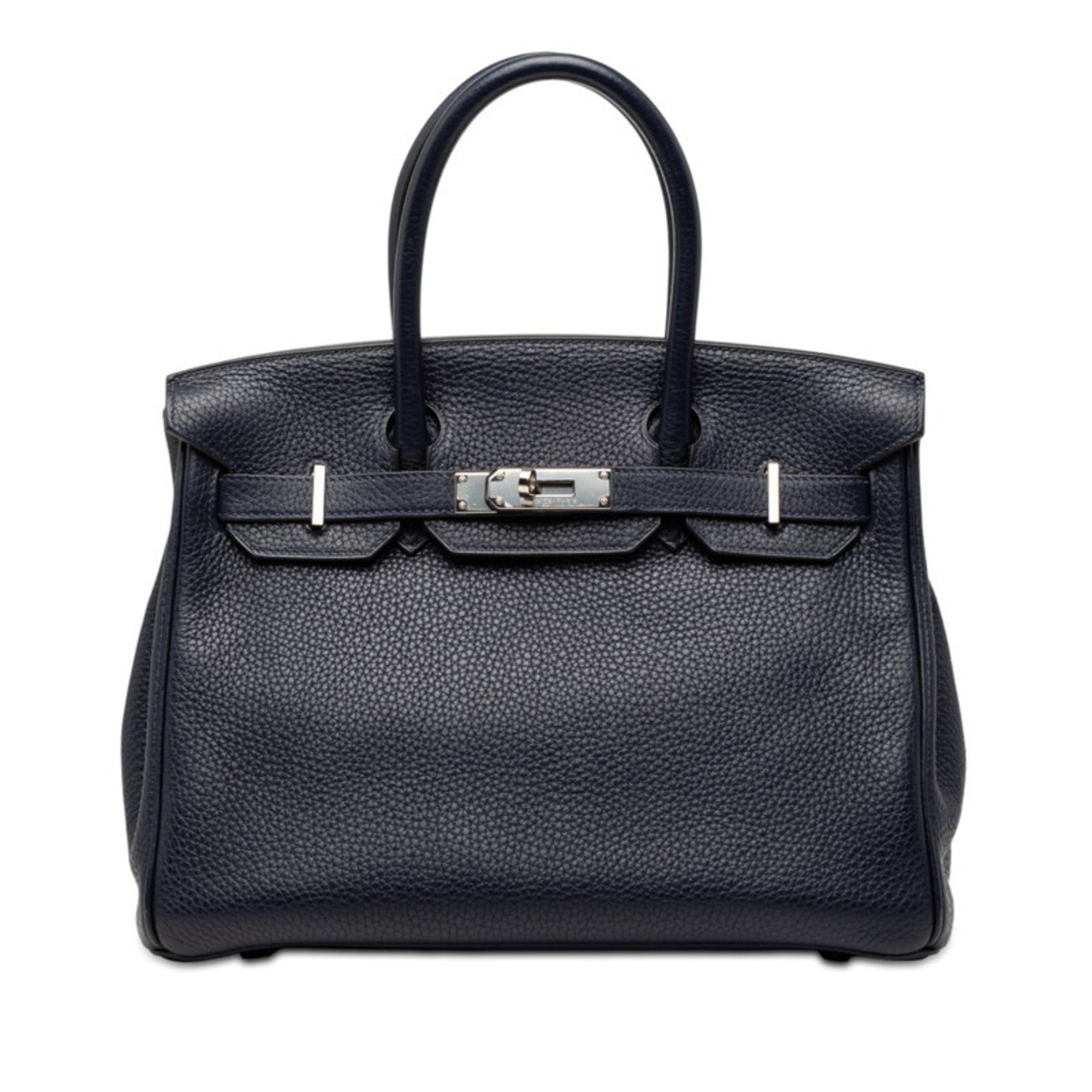 Hermes Blue Nuit Rose Purple Taurillon Clemence Leather Handbag (Pre-Owned)
